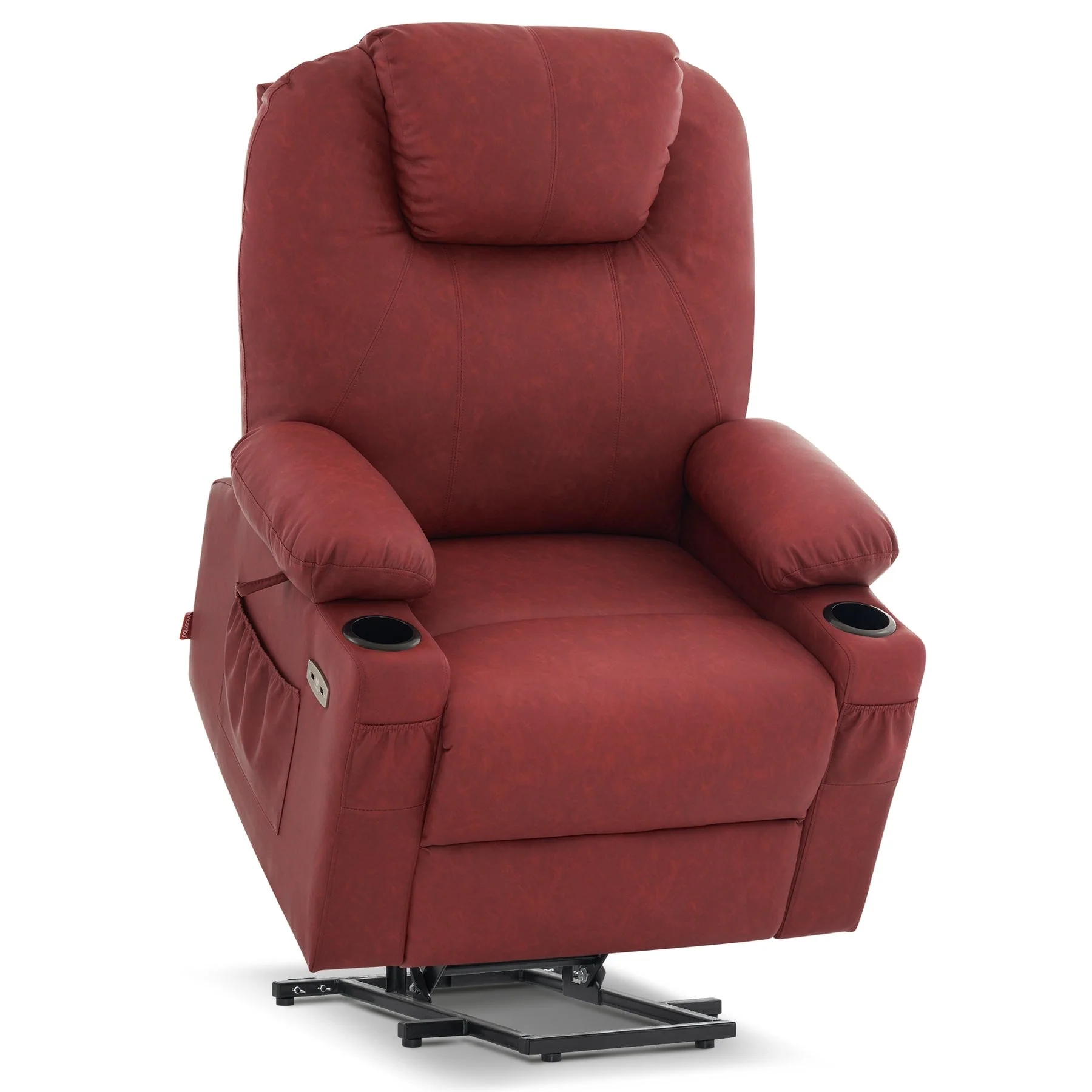 MCombo Large Power Lift Recliner Leather Chair with Massage, Heat, Cup Holders,Extended Footrest, Leather 7516