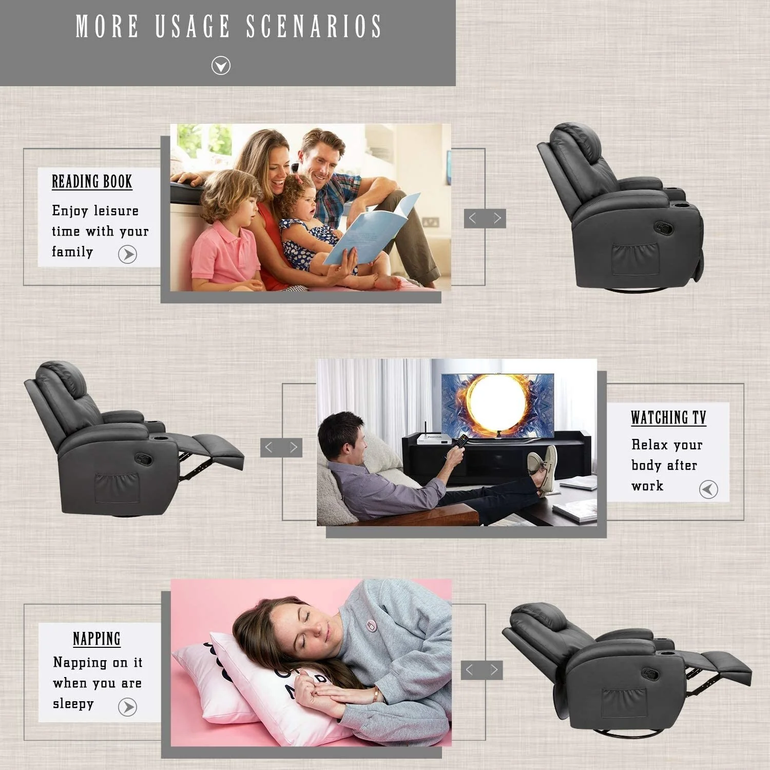 Furniwell Rotary Massage Heated Function Recliner PU Leather Whirl