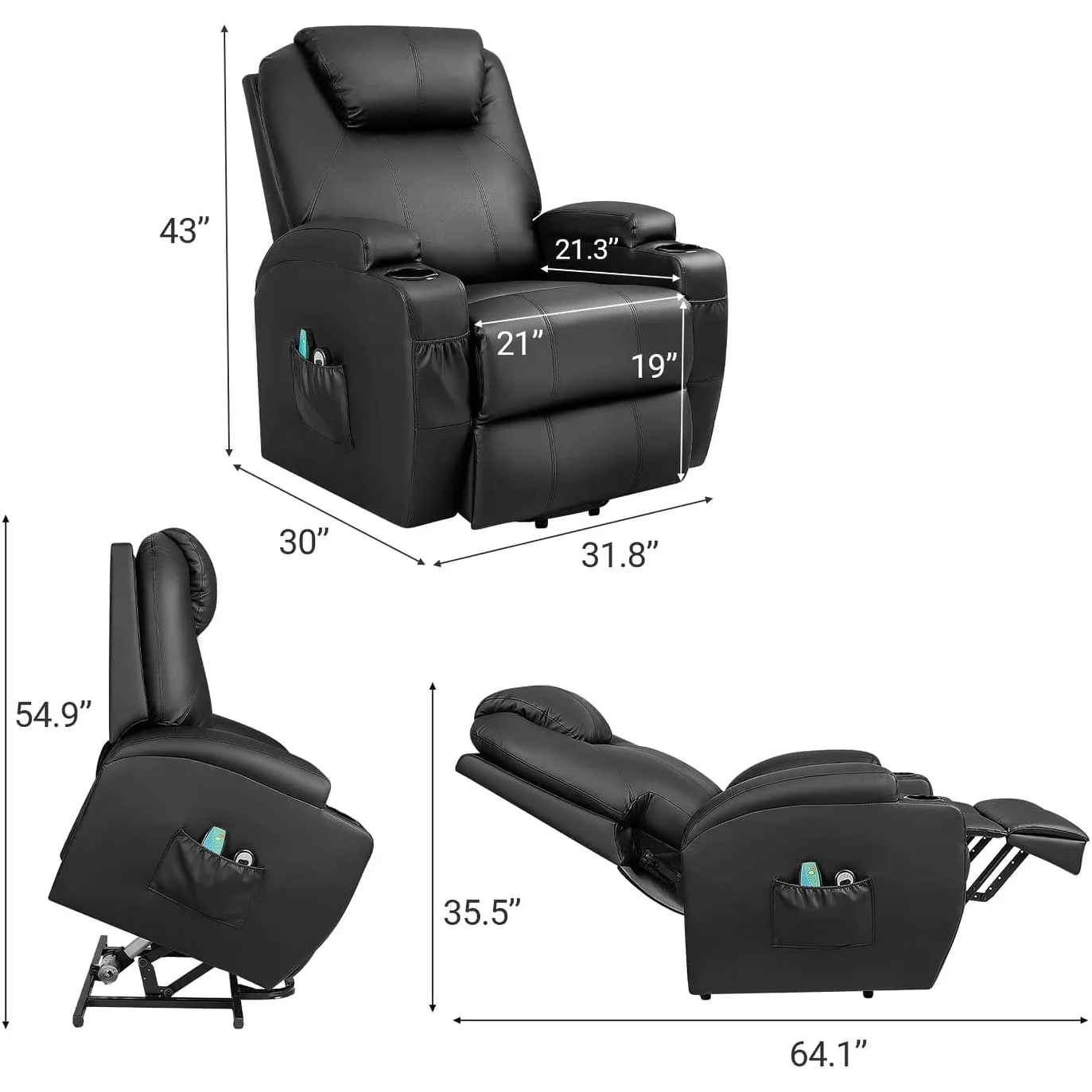 Furniwell Power Lift PU Leather Recliner with Massage and Heating