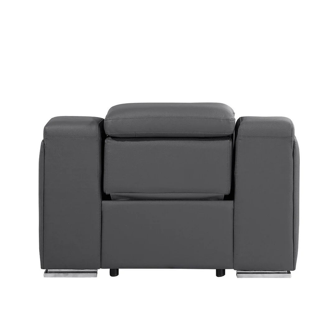 HomeRoots 41 Dark Gray Italian Leather Wall Hugger Recliner With USB