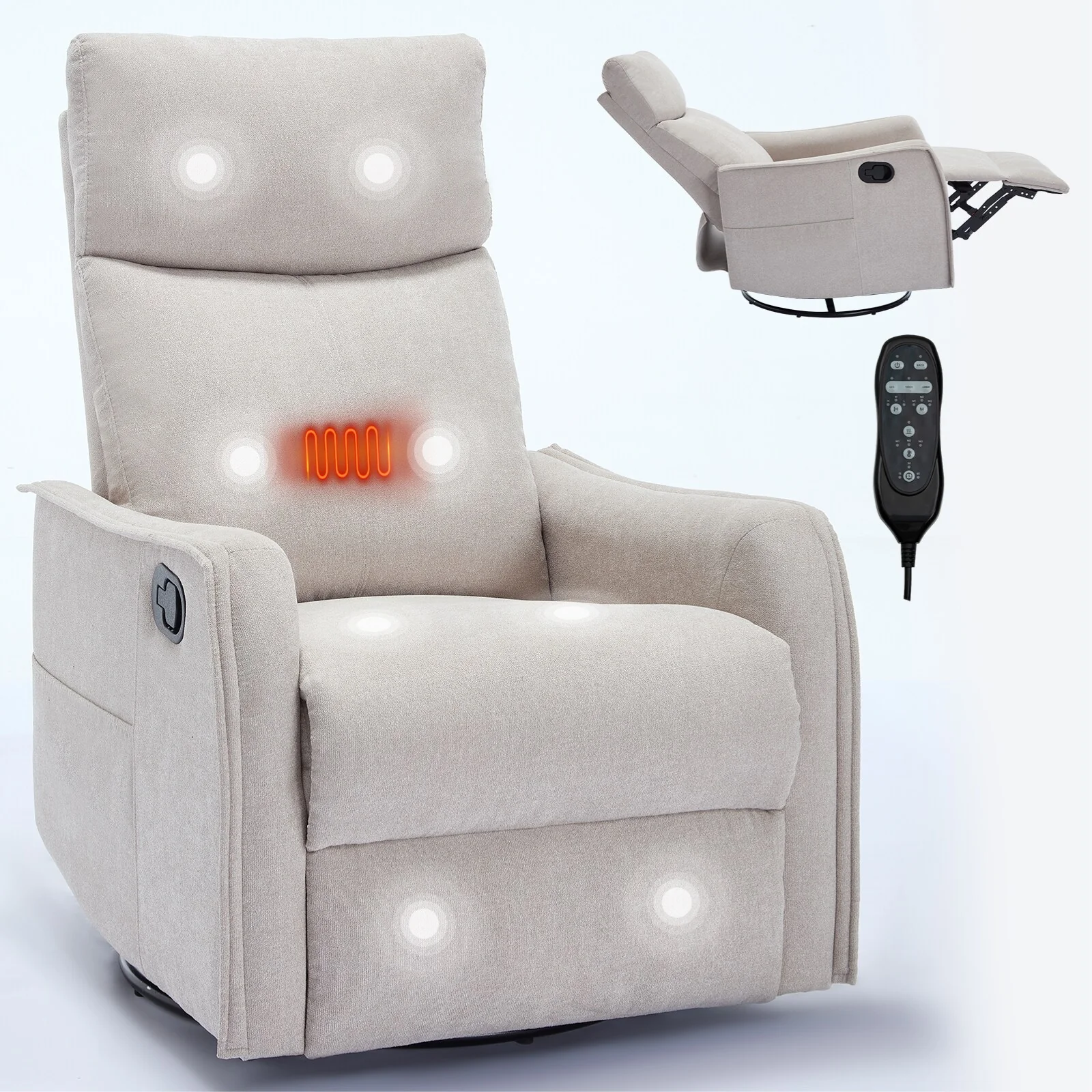Heat Massage Manual Recliner Chair with Rocker and Swivel