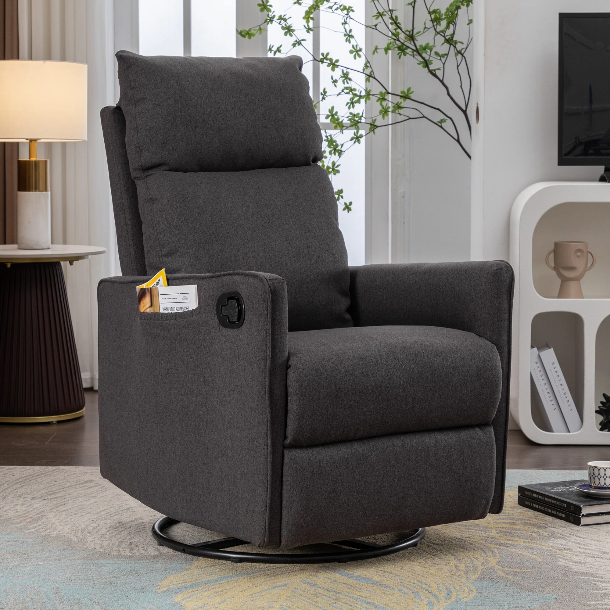 Manual Swivel Rocker Recliner Chair with Adjustable Back & Footrest