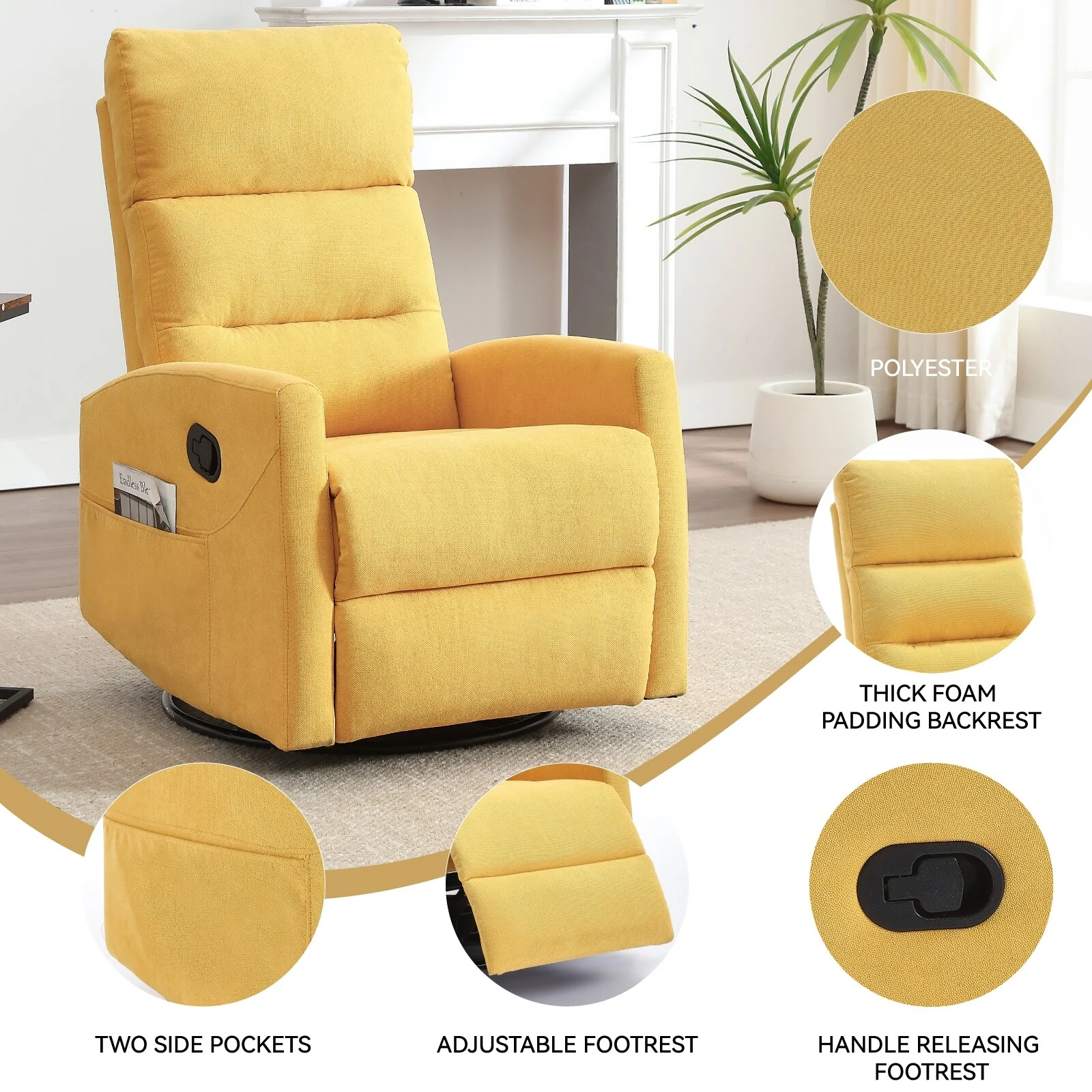 Swivel Rocking Recliner Chair with 155�� Recline and Tool-Free Assembly