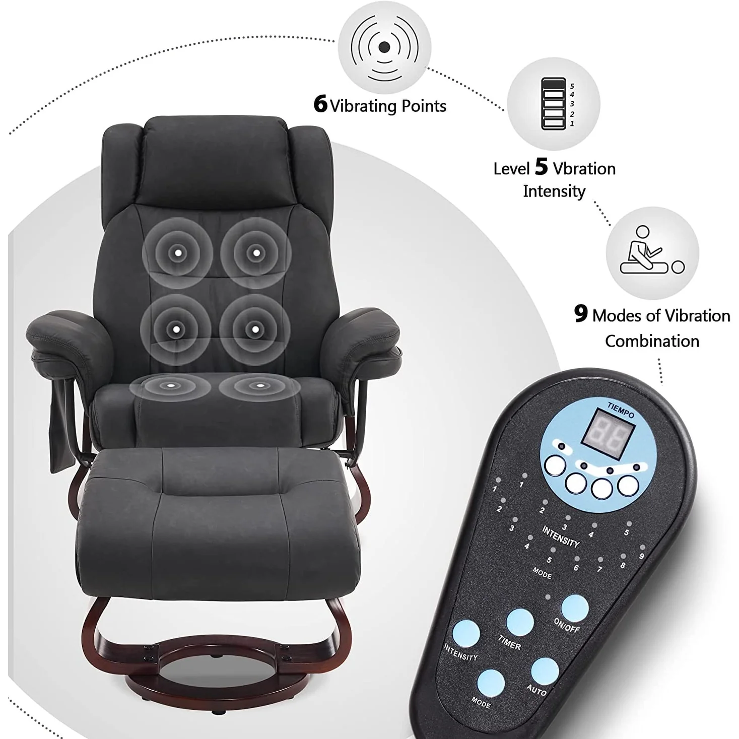MCombo Swivel Recliners with Ottoman, Vibration Massage TV Chairs with Side Pocket