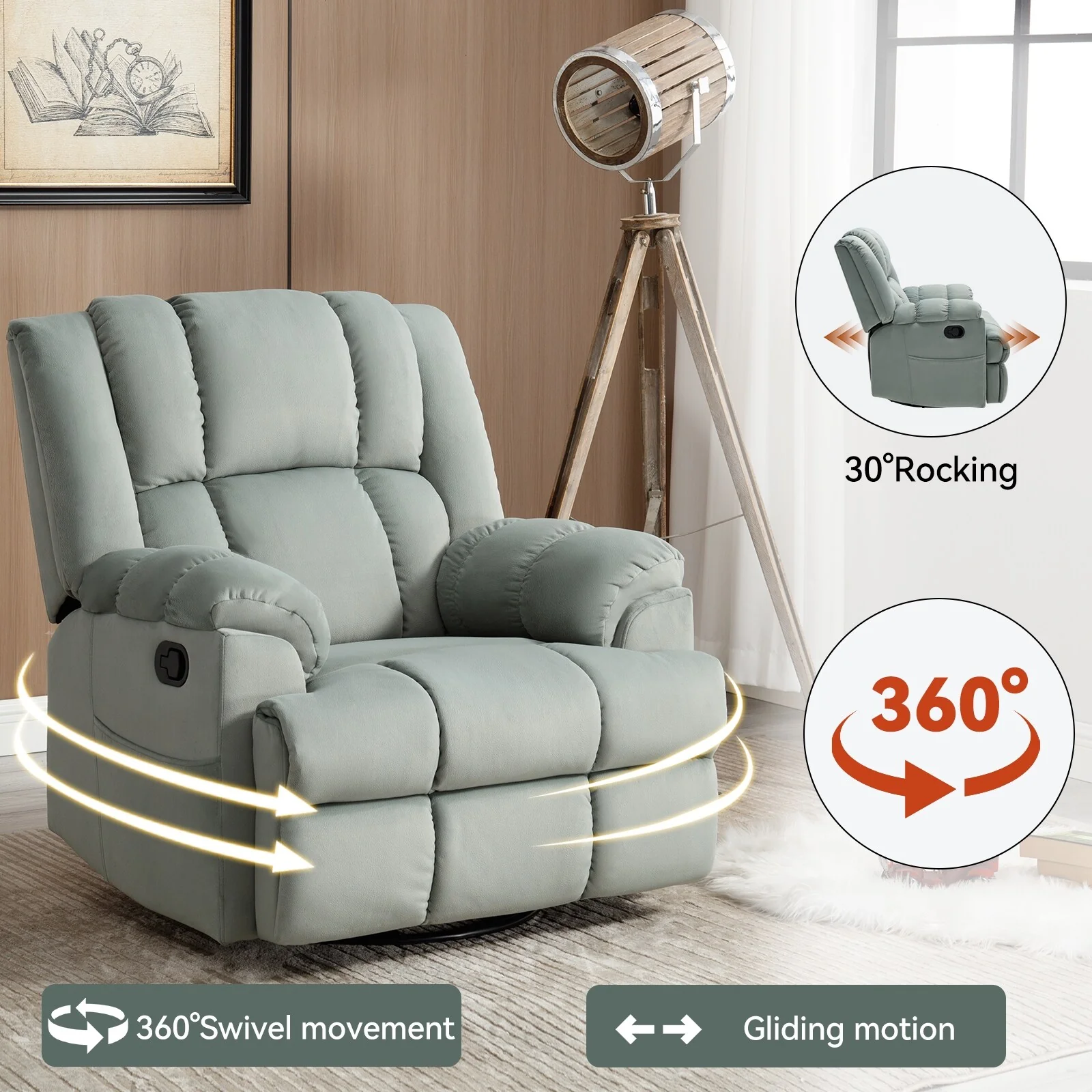 Manual Recliner Chair with Rocker and Swivel