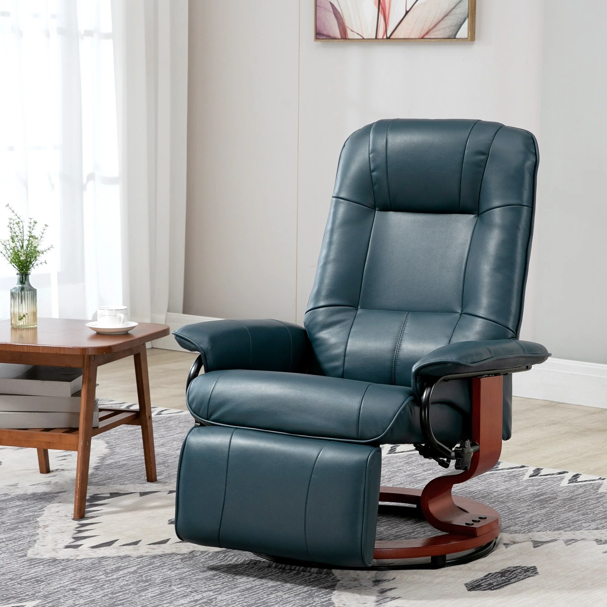 Manual Recliner with Swivel Wood Base