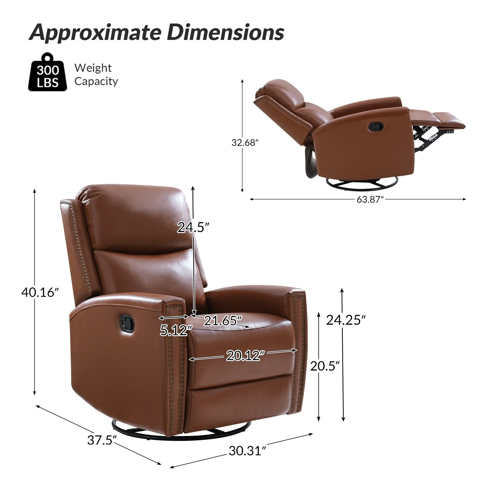 Fiacro 30.31Wide Modern Genuine Leather Wingback Swivel Rocker Recliner with Nailhead Trims