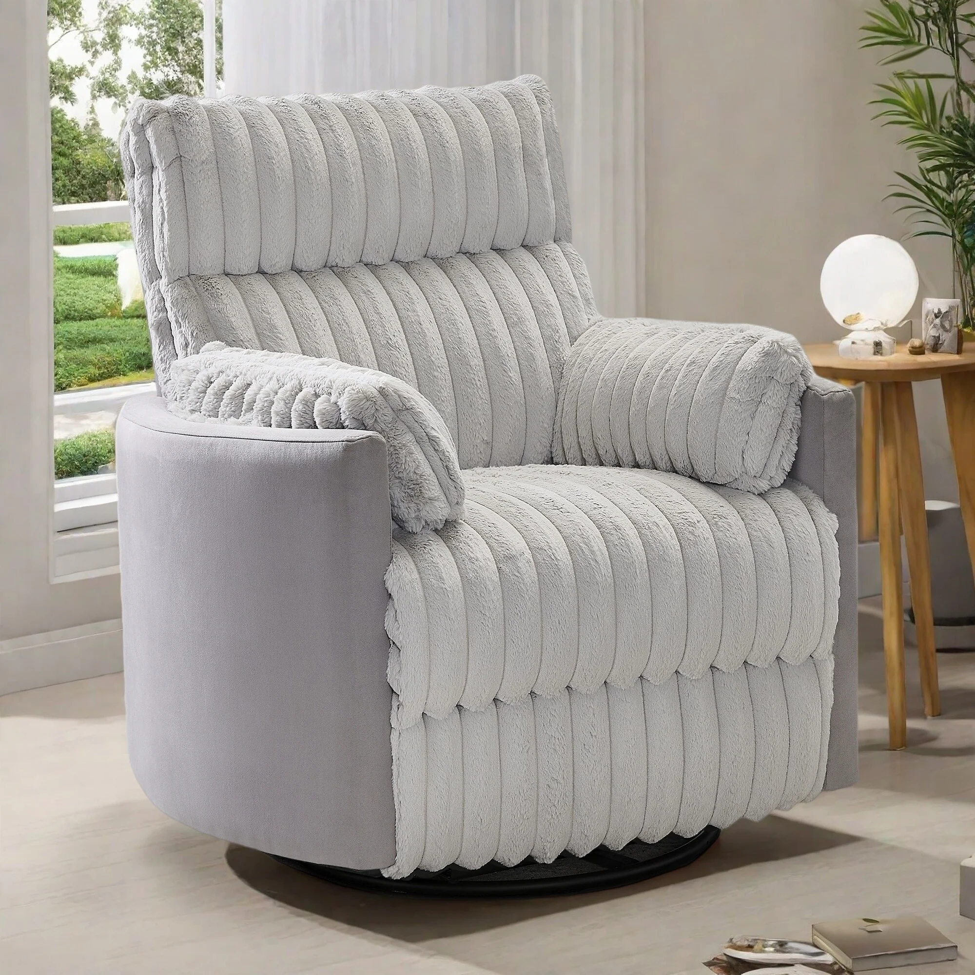 Swivel Recliner Chair with 360�� Rotation and Manual Recline - Wide Plush Seat, Pillow-Top Arms, Pocket/Sinuous Springs