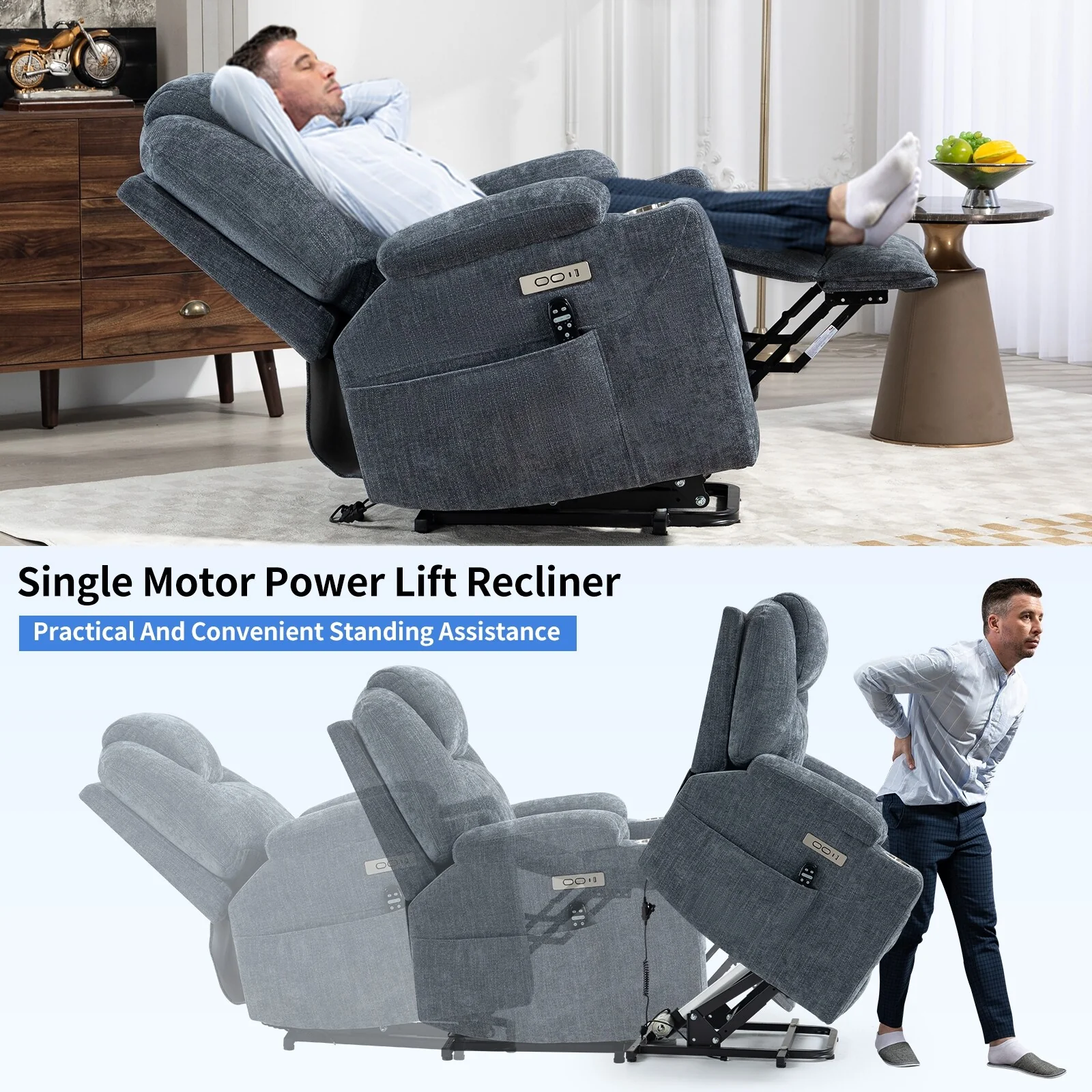 Standard Power Lift Recliner Chair with Full?Body Massage & USB