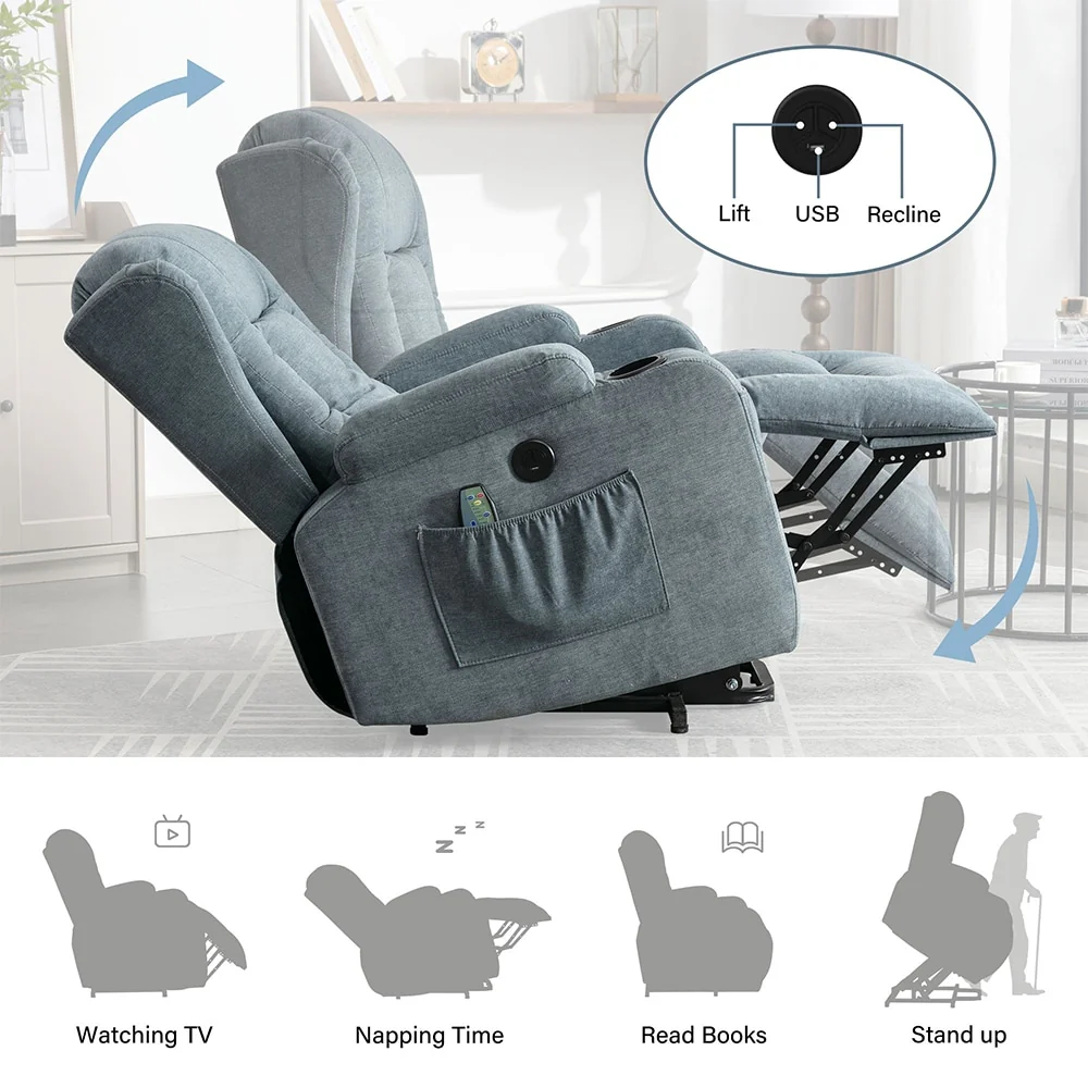Modern Power Lift Recliner Chair w/Massage  Heat, Infinite Position