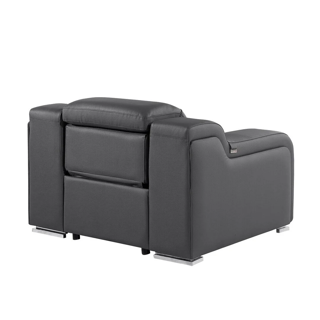 HomeRoots 41 Dark Gray Italian Leather Wall Hugger Recliner With USB
