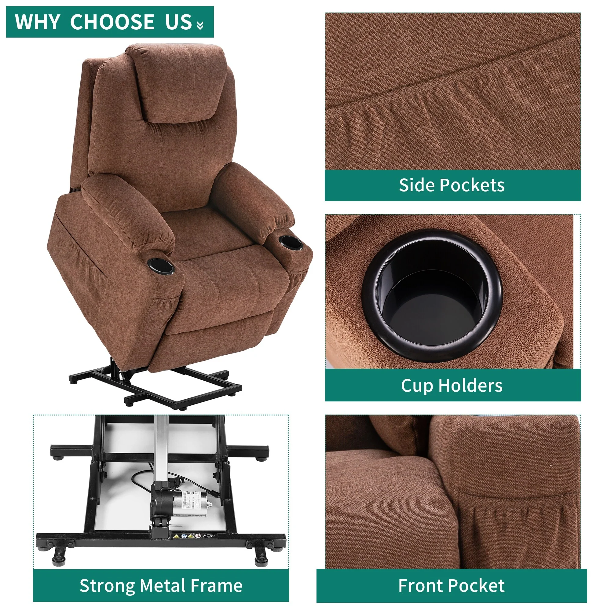 Modern Off White Reclining Chair Faux Leather/Fabric Massage