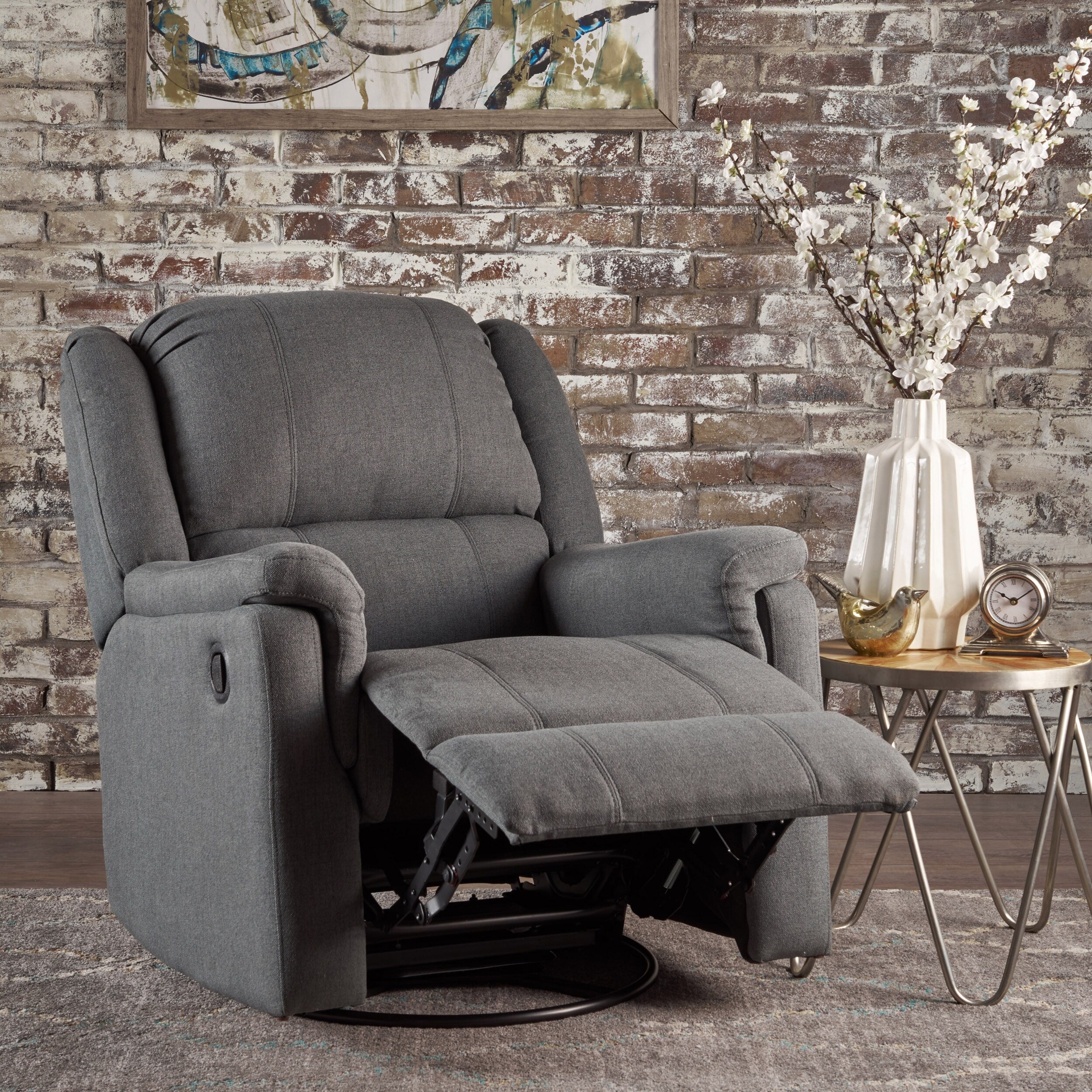 Roomfitters Fabric Glider Recliner with Swivel, Manual Reclining Chair