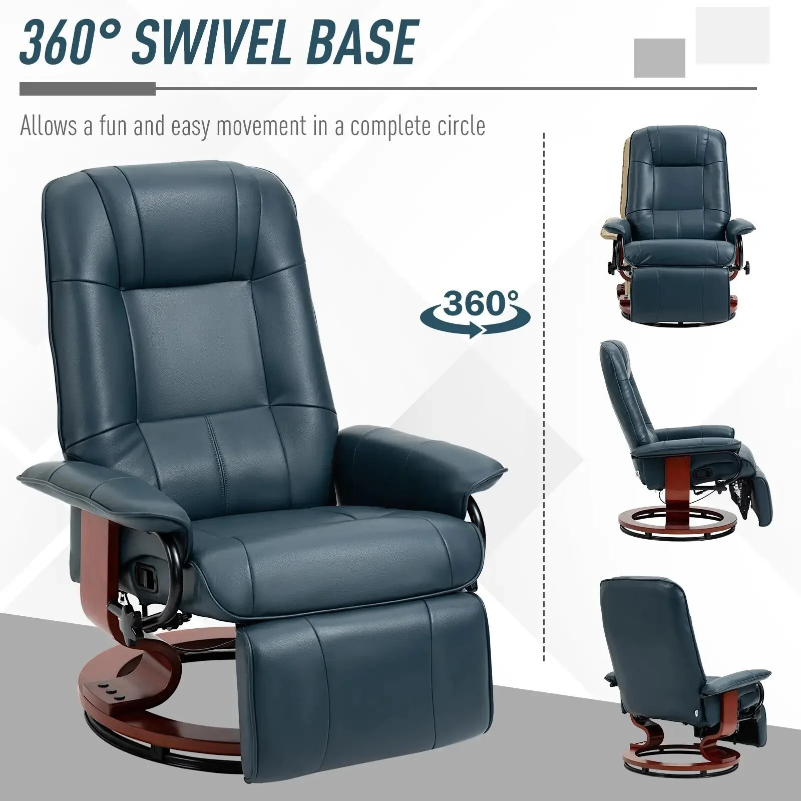 Faux Leather Recliner Chair, Swivel Recliner with Footrest, Armrest