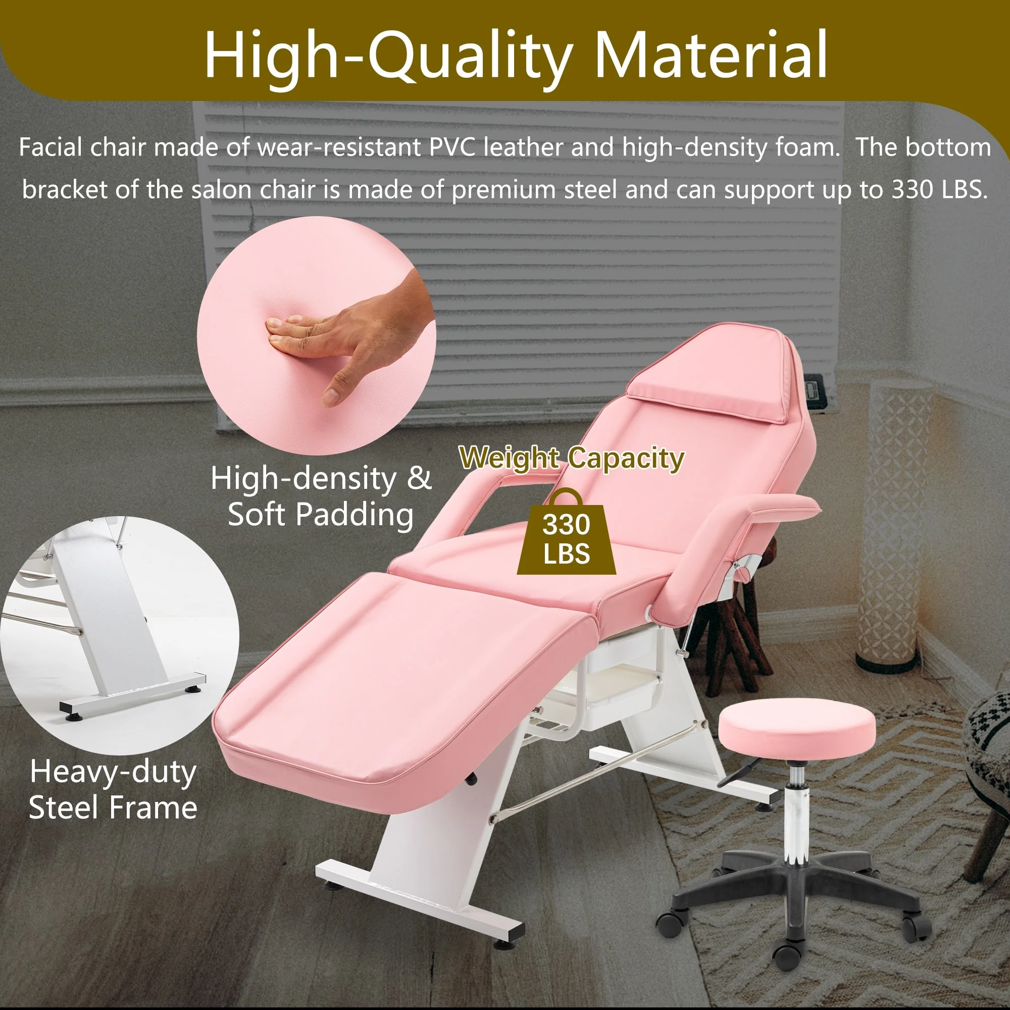 Professional Massage Spa Salon Bed Chair, Folding Lash Bed with Hydraulic Stool Adjustable Facial Chair Bed