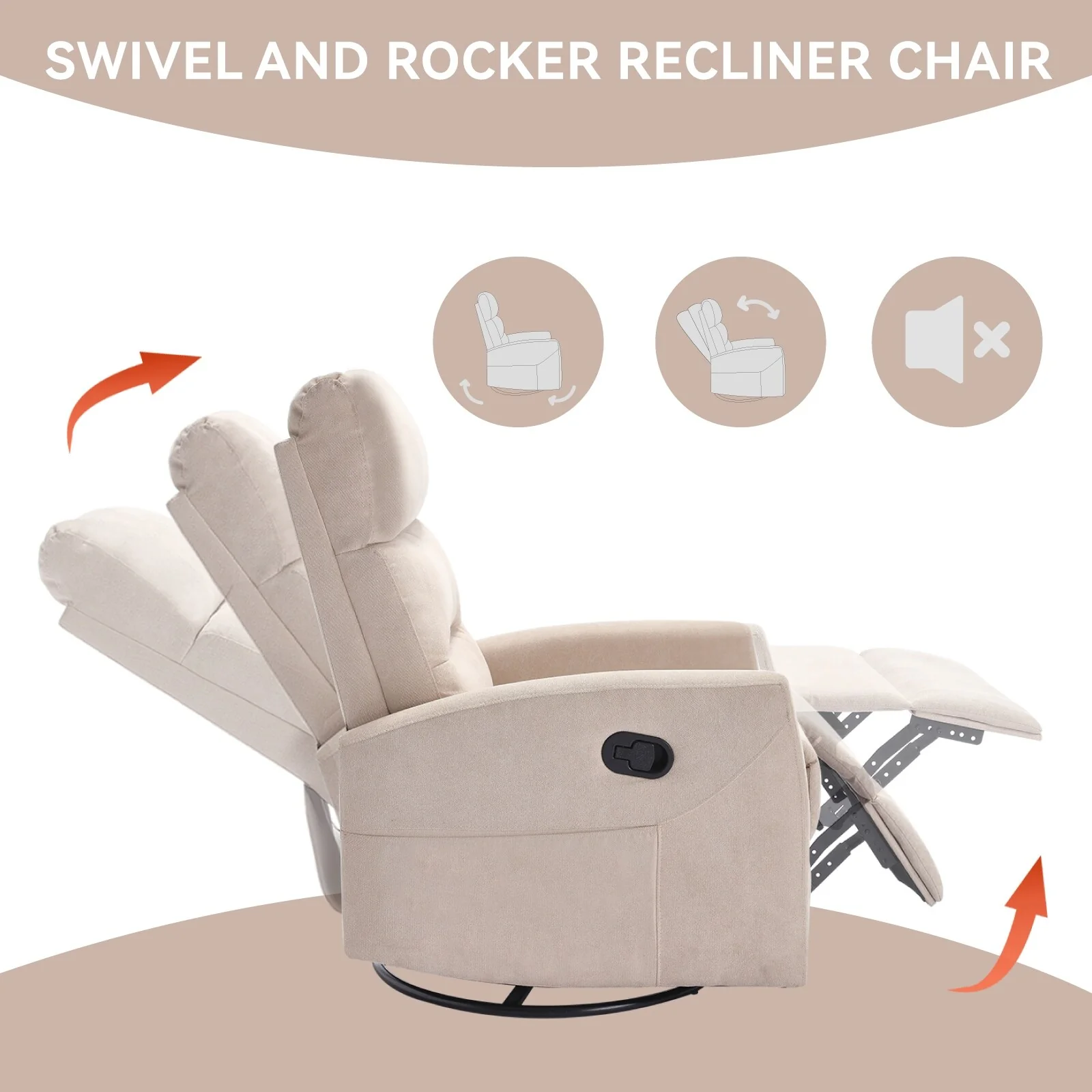 Fabric Manual Recliner Chair 360�� Swivel Chair with Rocker and Footrest, Armchair with Adjustable Backrest Pedals