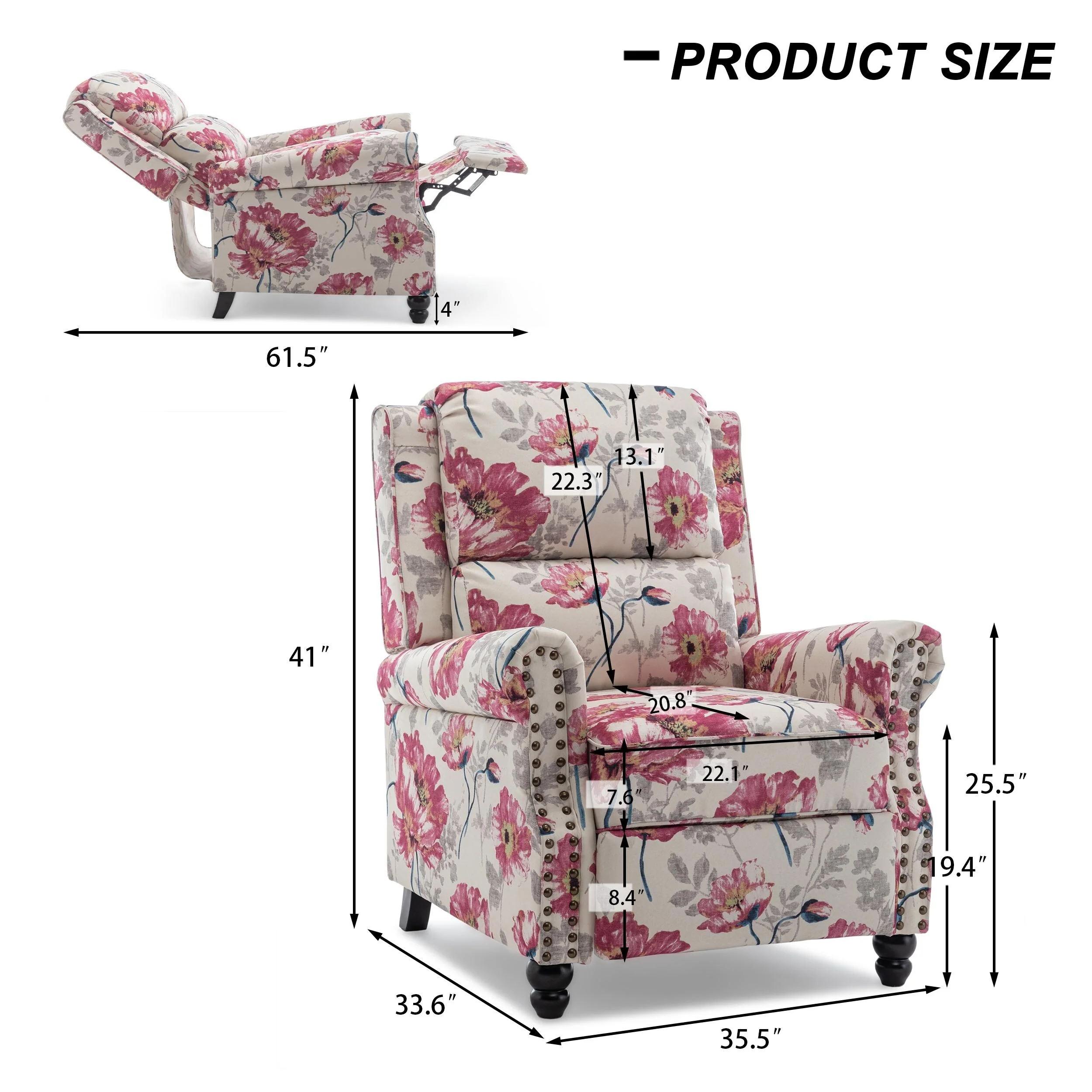 Alisa 35'' W Vegan Leather/ Linen Glider Push Back Recliner Chair