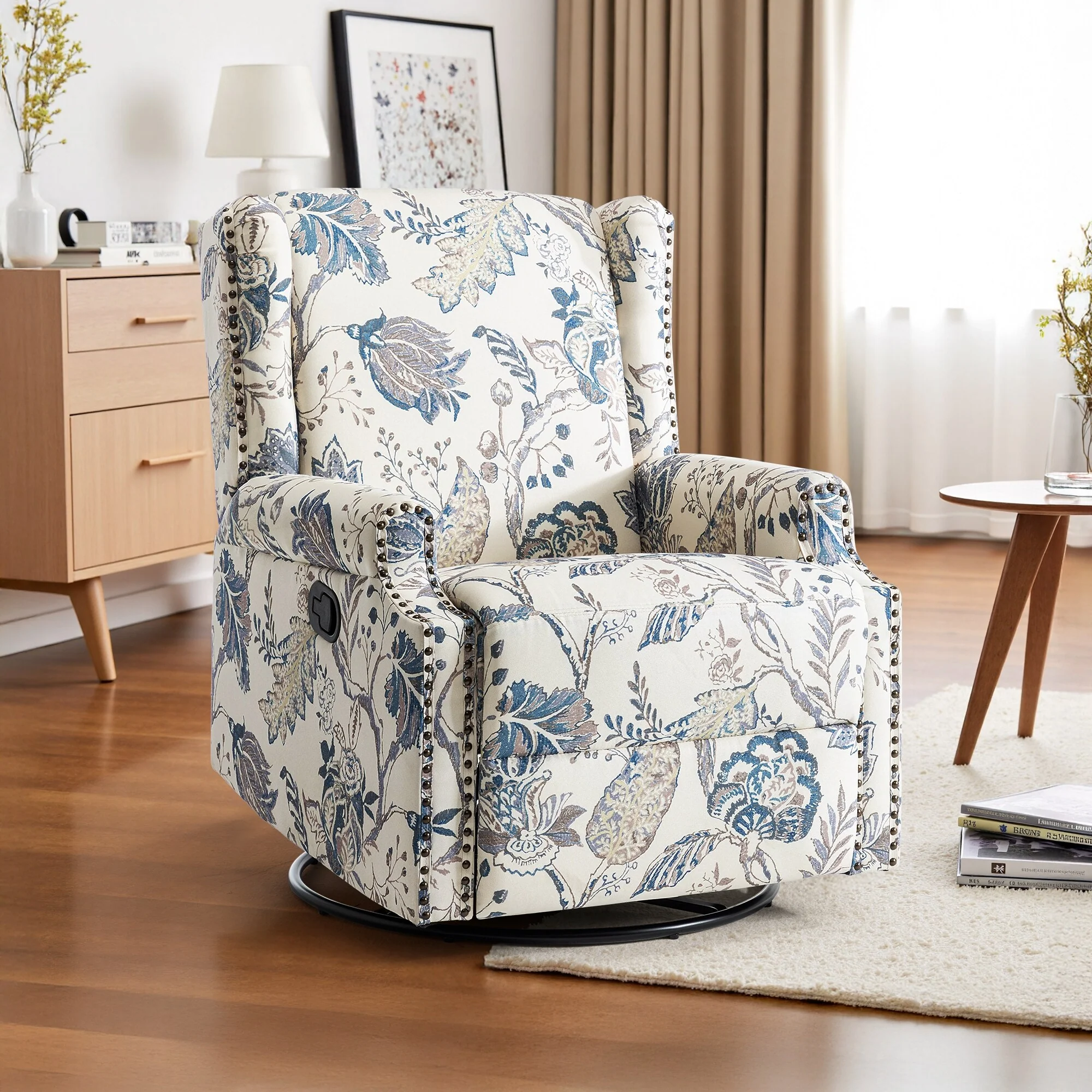 Linen Manual Swivel Base Recliner Chair with Footrest