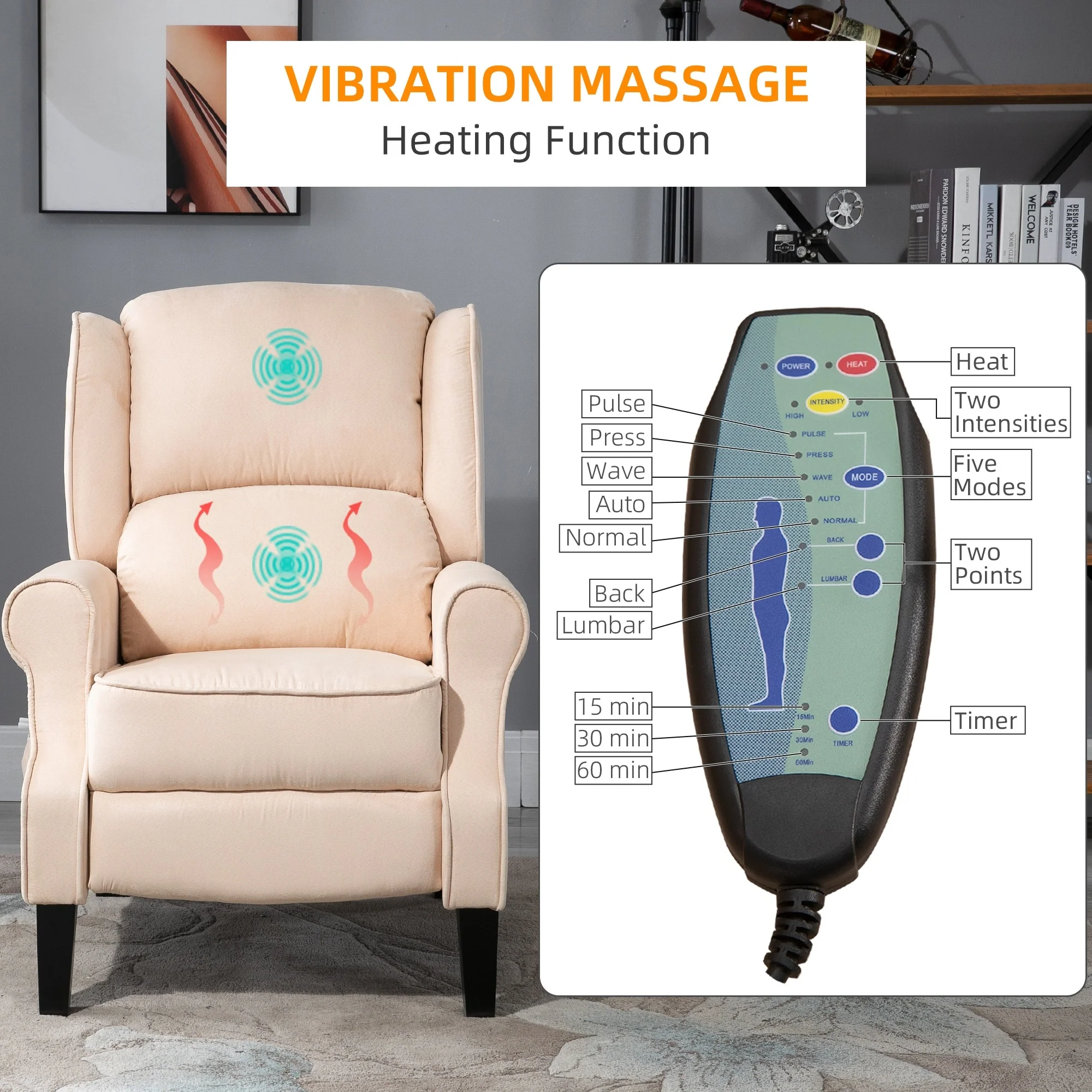 Heated Massage Recliner Chair with Lumbar Heating  Remote Controller