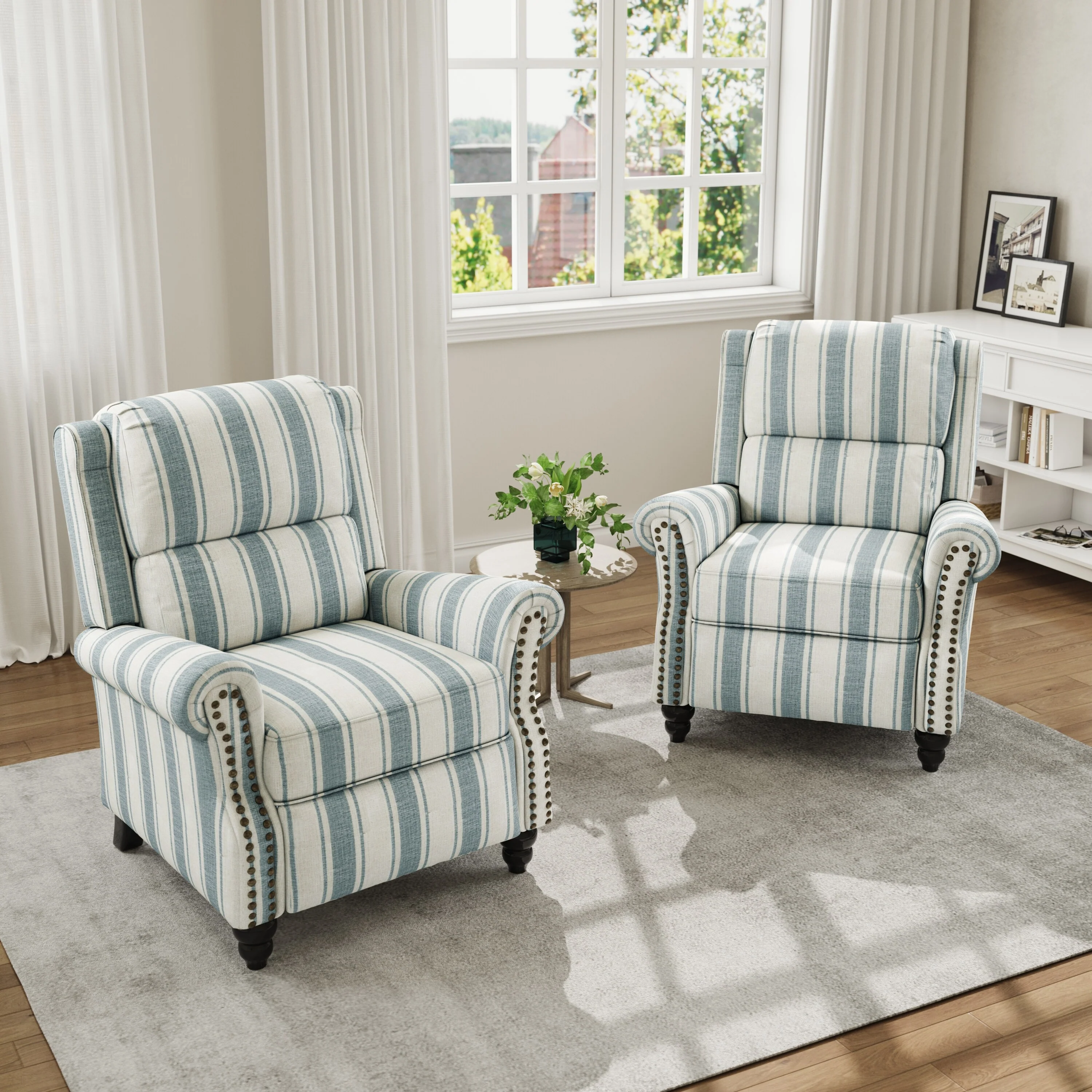 Mid-Century Nailhead PU Leather Linen Recliner