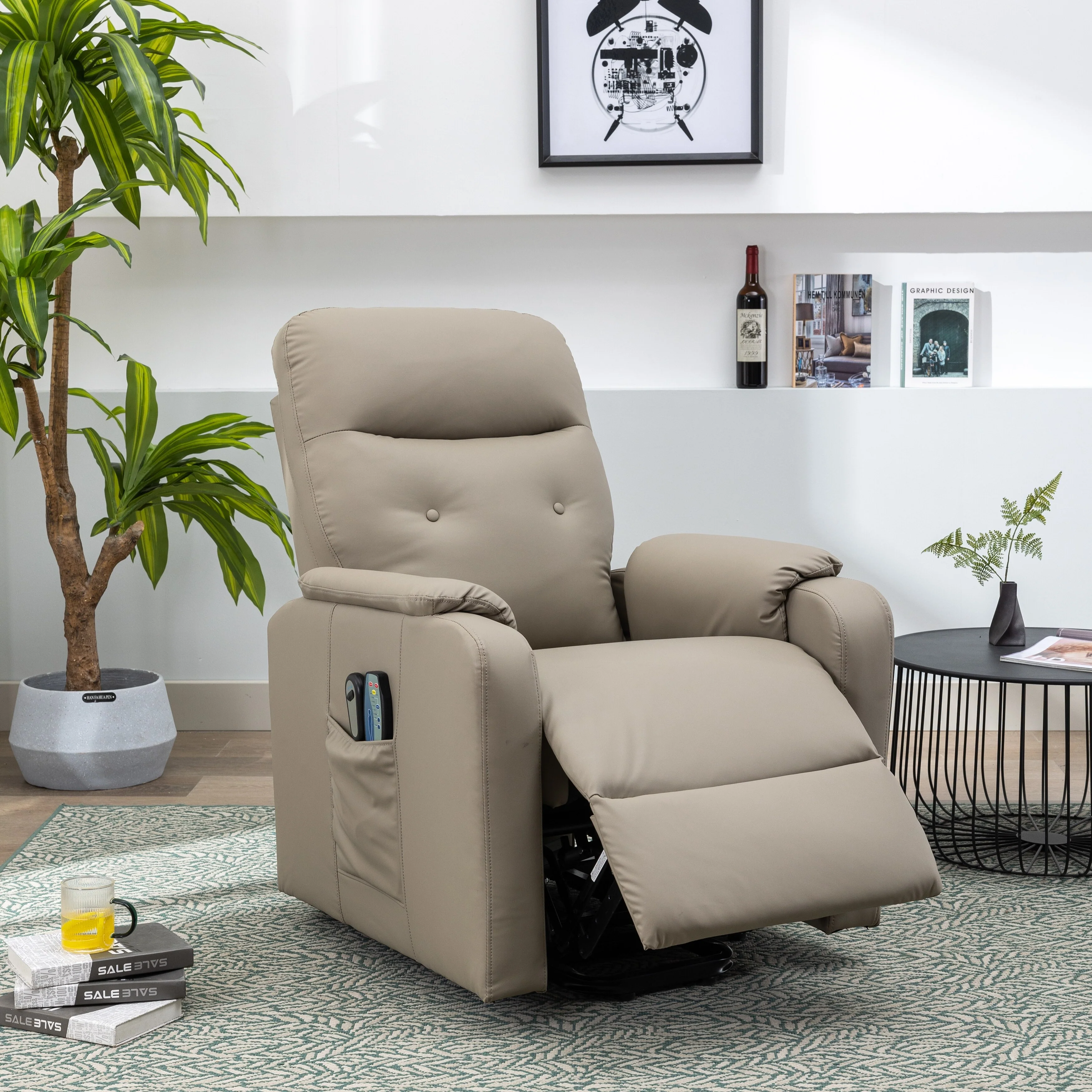 Blue Power Lift Recliner with Heat, Massage & Side Pocket