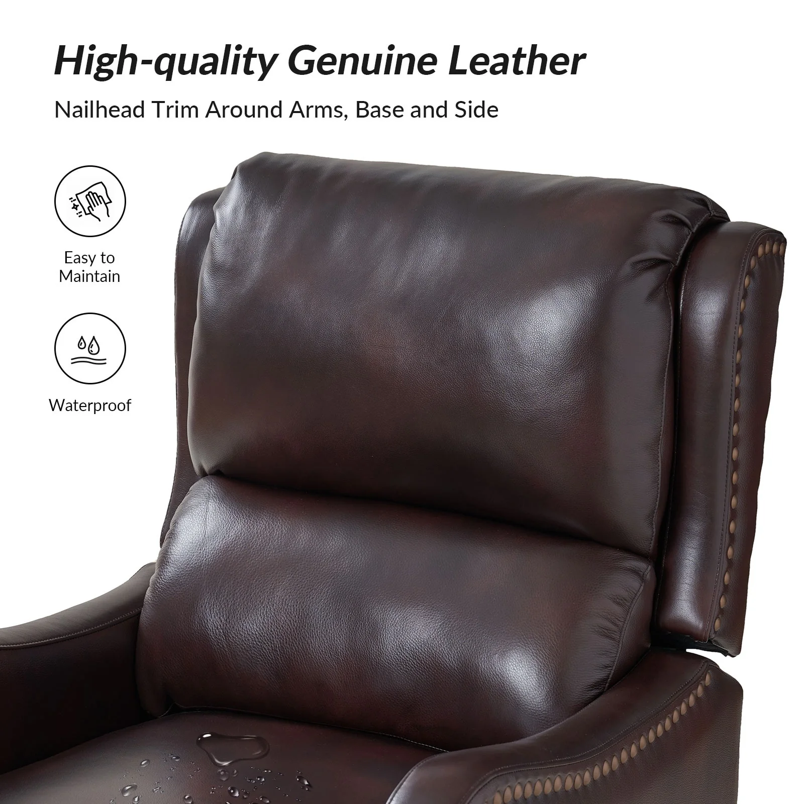 Brigida Modern Genuine Leather Nailhead Trim Recliner with Adjustable Footrest Set of 2 by HULALA HOME