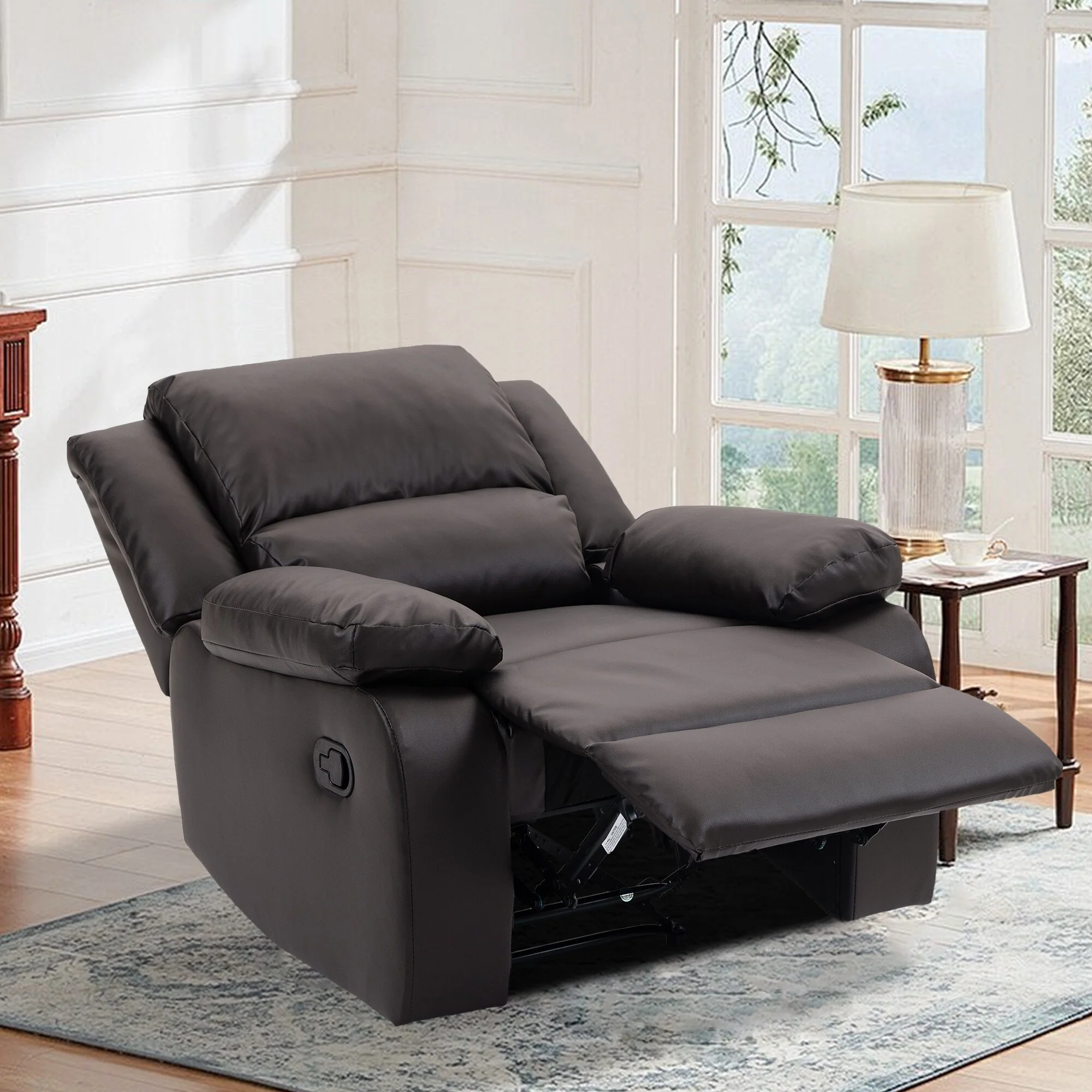 Vegan Leather Upholstered Push Back Manual Recliner Chair