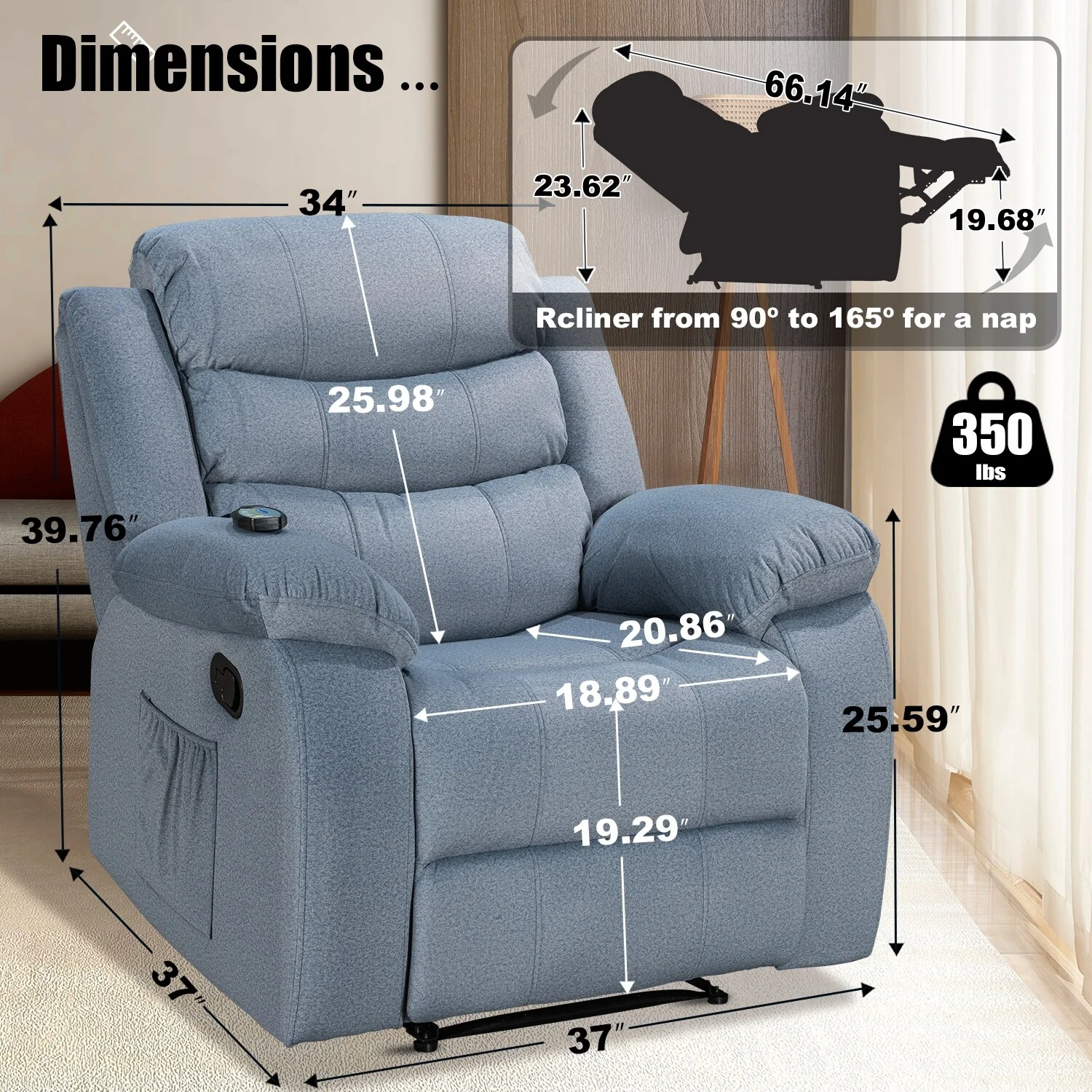 Soft Recliner Chair with Massage and Heat Function