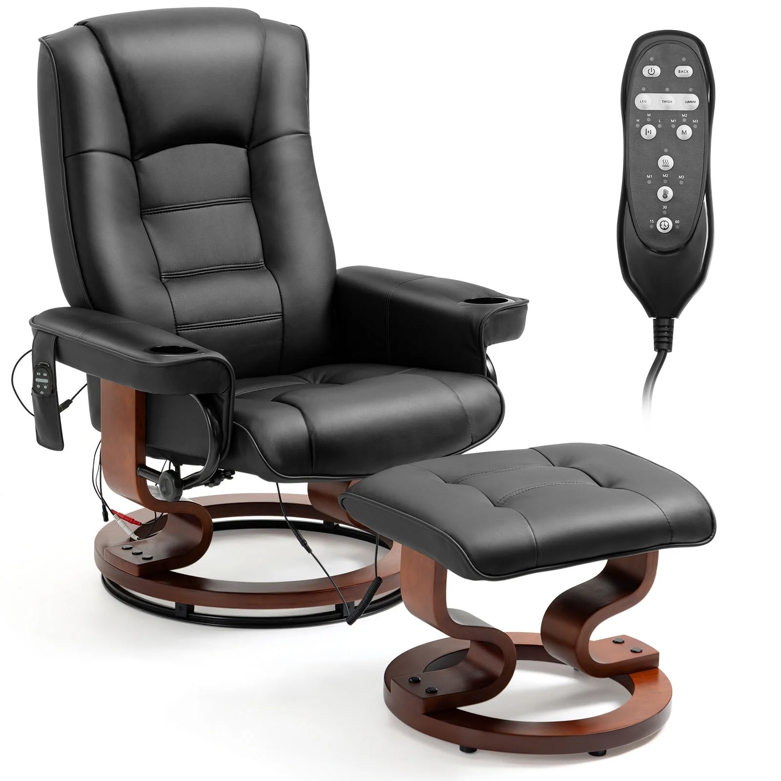 AVAWING Recliner Chair with Ottoman Vibration Massage Swivel