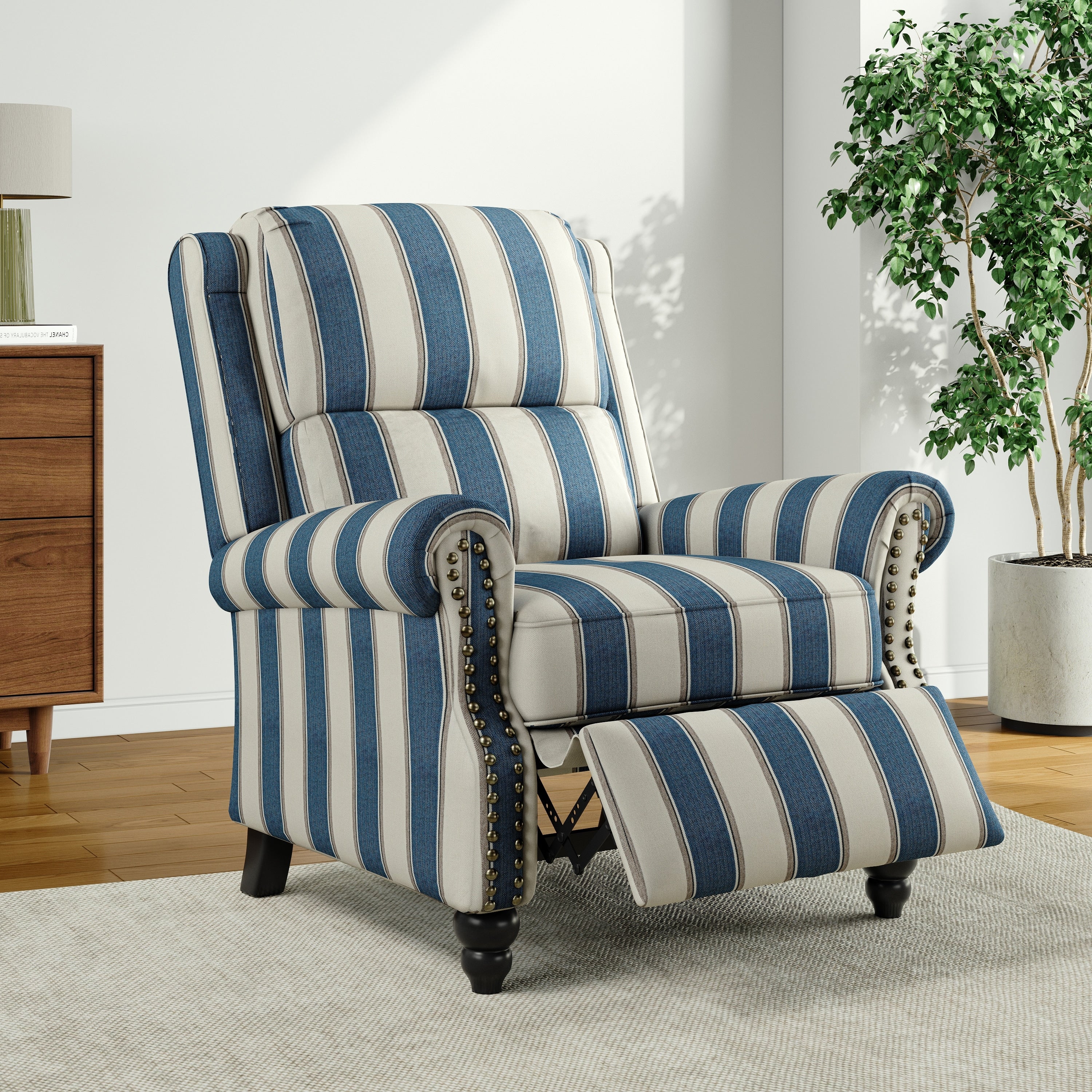 Alisa 35'' W Vegan Leather/ Linen Glider Push Back Recliner Chair