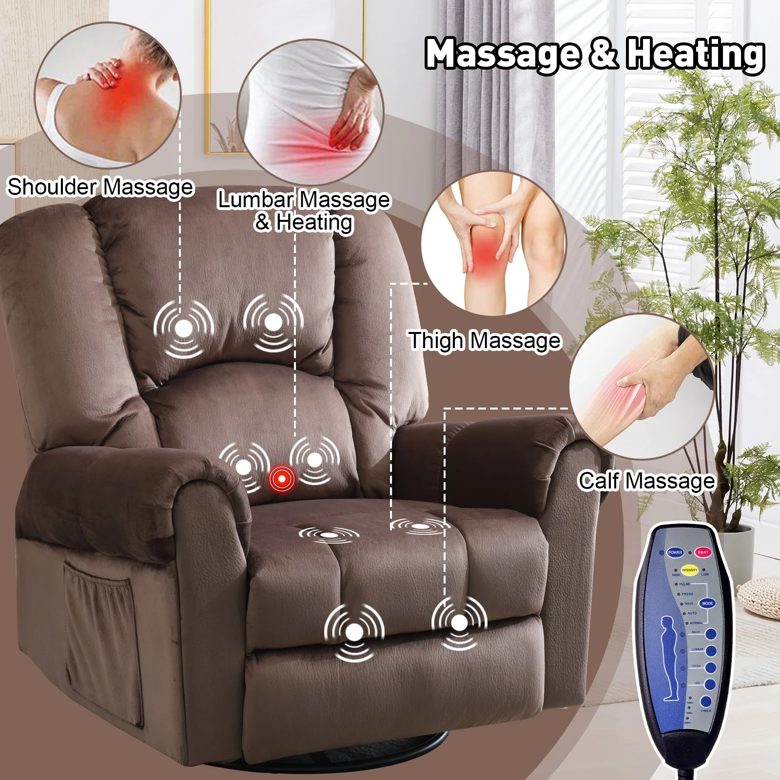 Swivel Rocker Recliners Rocking Swivel Recliner Chair With Massage And Heat With Side Pockets