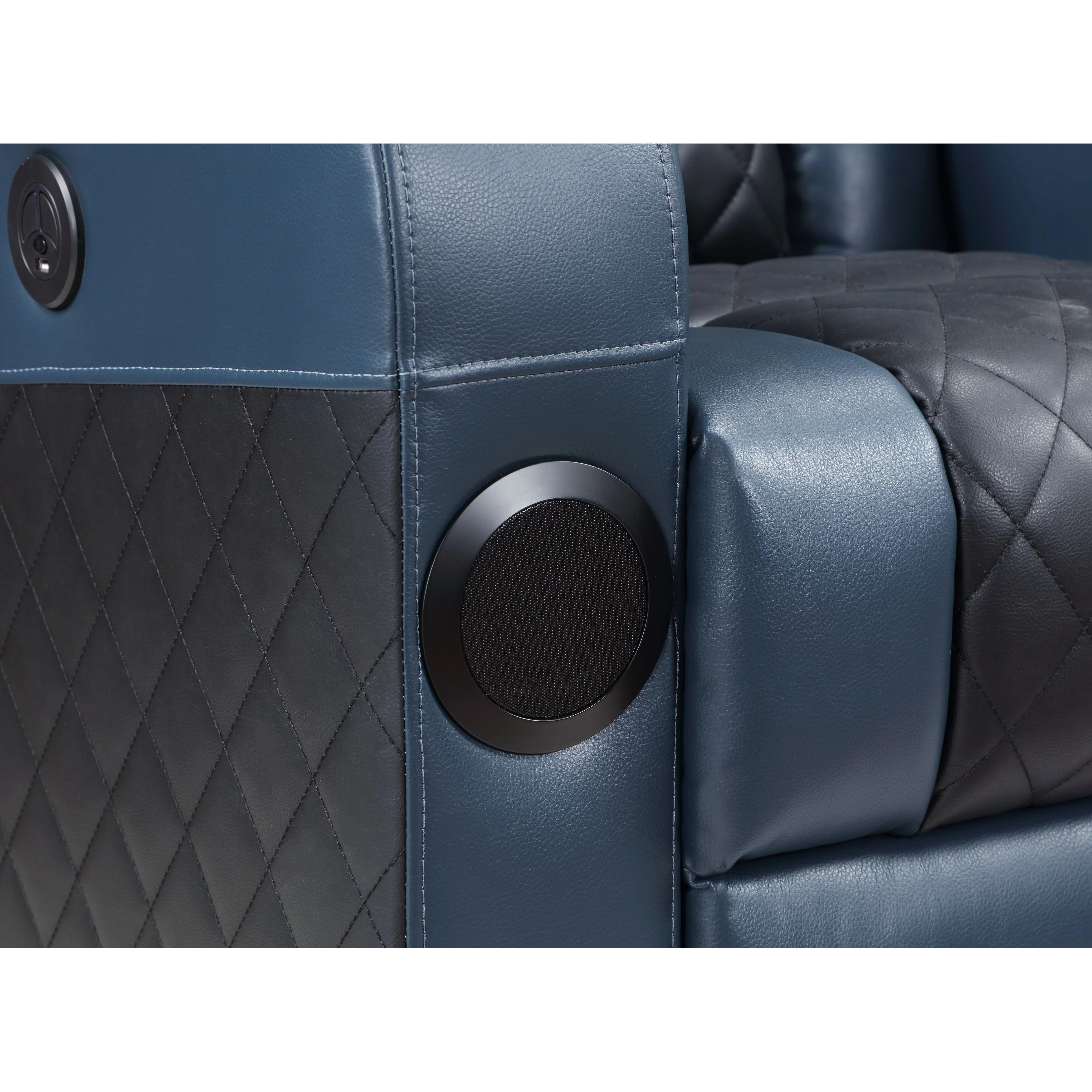 Alair Blue & Black Leather Aire Power Motion Recliner W/Bluetooth, Wireless Charger & Cupholder