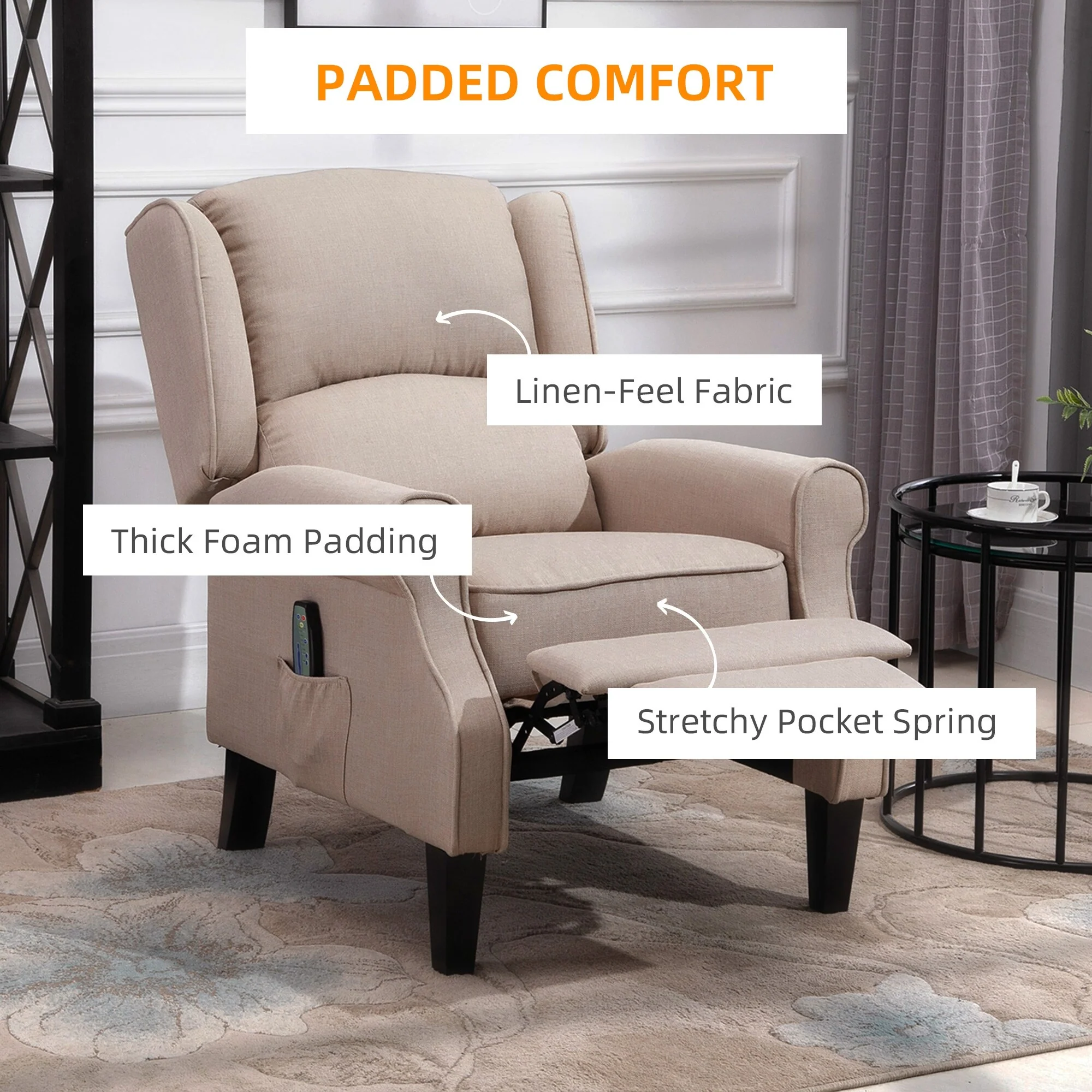 Massage Recliner Sofa with Heat Function, Remote Control