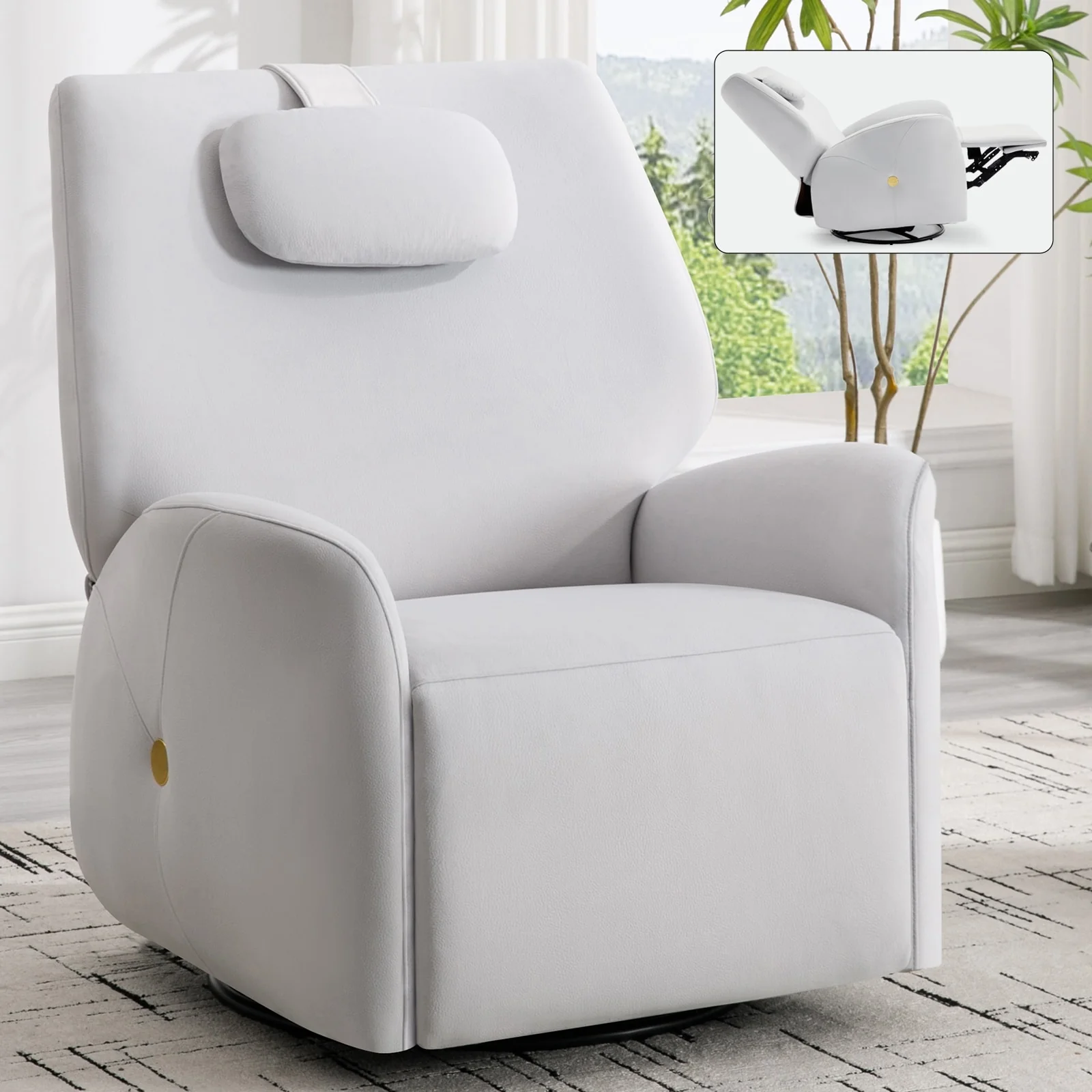 Power Recliner Chair with 270�� Swivel, Rocking Motion, Lumbar, Neck Support, USB & Type-C Charging Ports, Easy Assembly