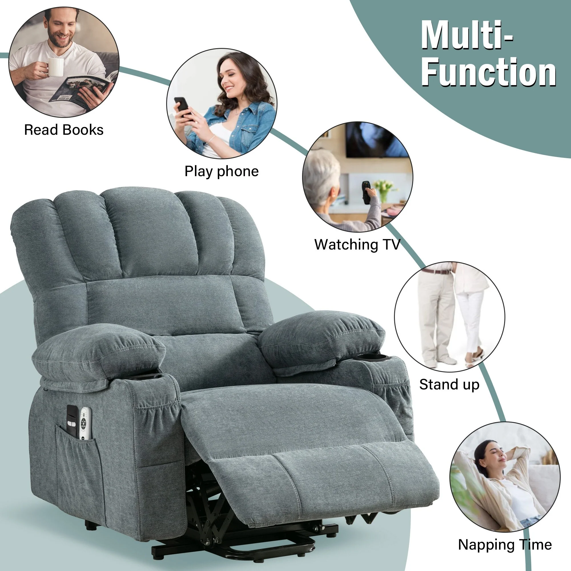 Lift Recliner Chair with Massage & Heat, USB & Remote
