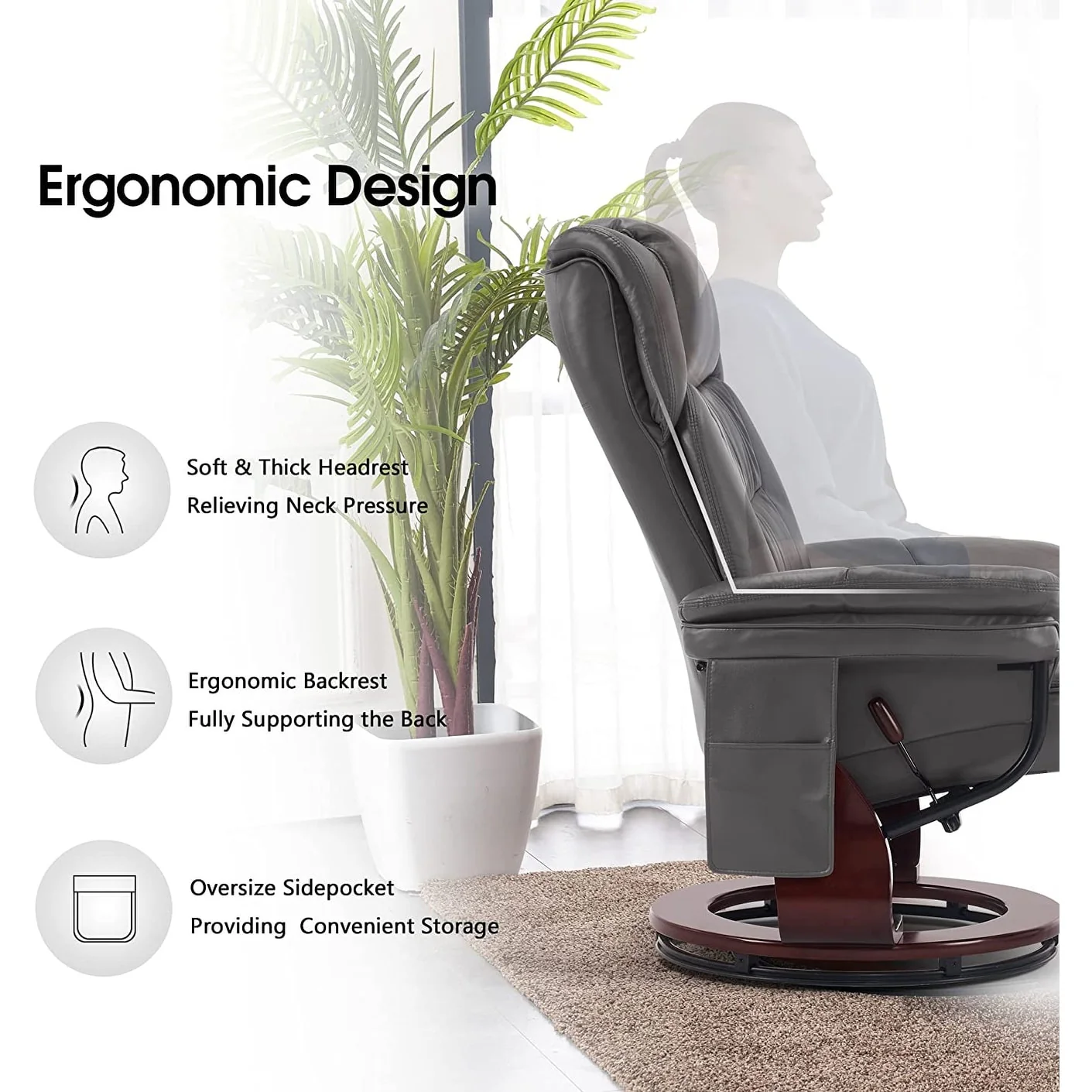 MCombo Swivel Recliners with Ottoman, Vibration Massage TV Chairs with Side Pocket