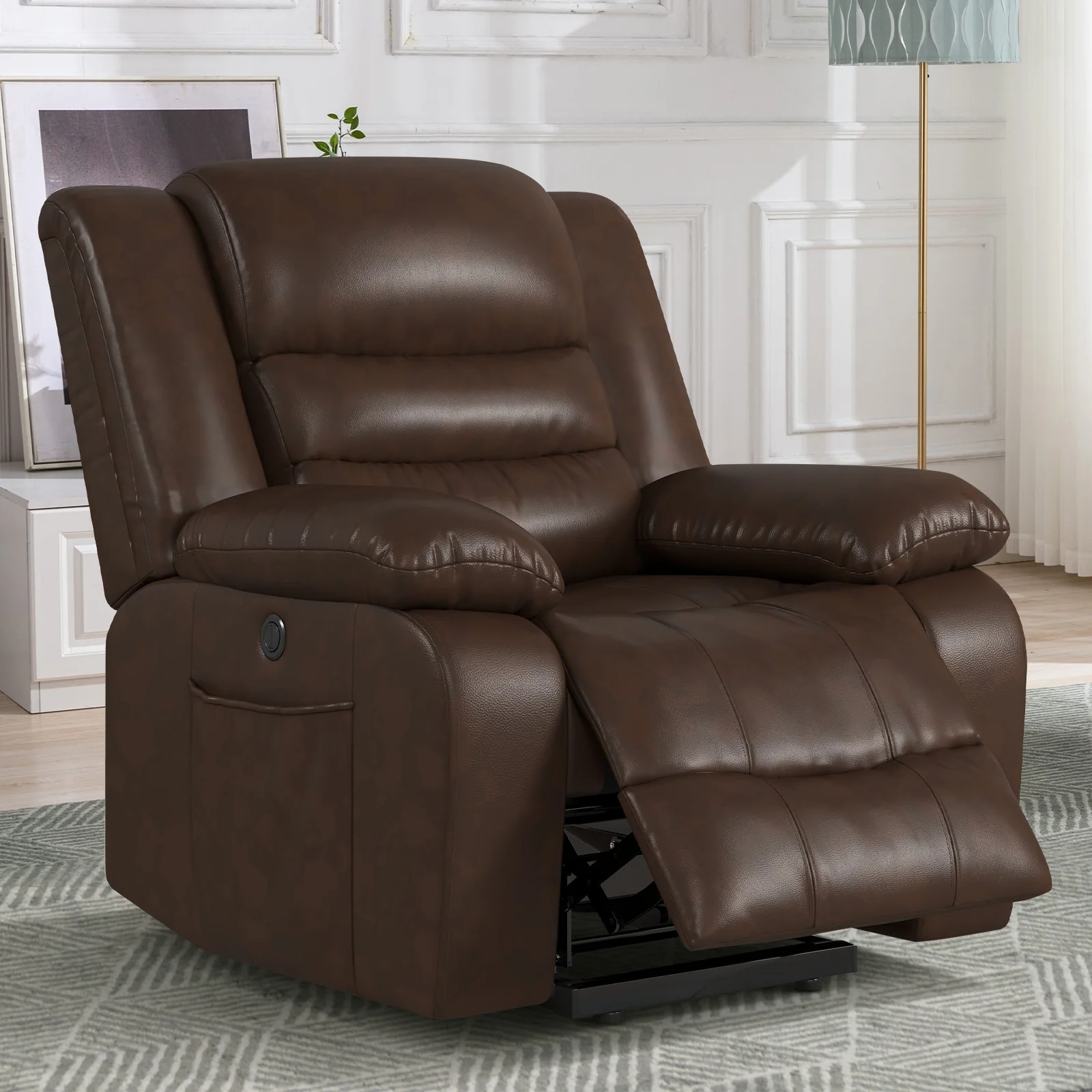 Leather Lift Recliner Chair With Dual Motor, Oversized Power Recliners With Electric Massage Heating