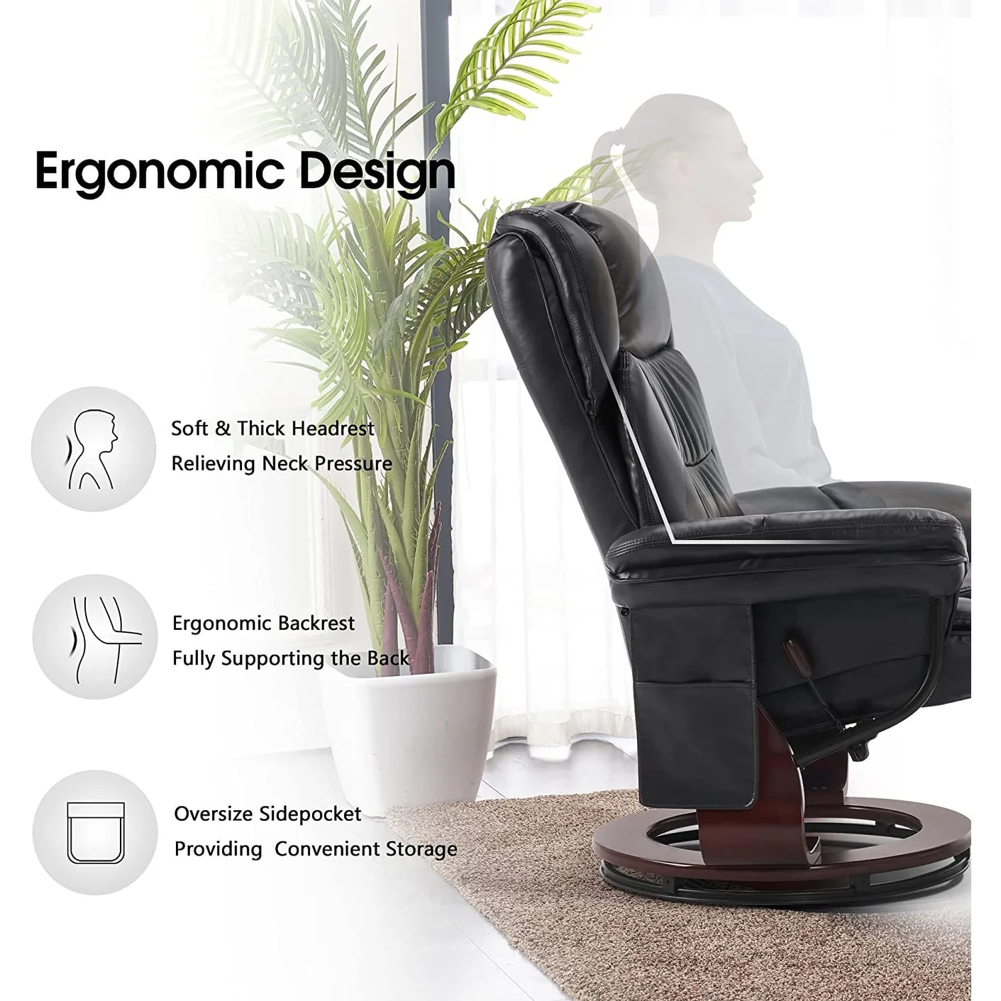 MCombo Swivel Recliners with Ottoman, Vibration Massage TV Chairs with Side Pocket