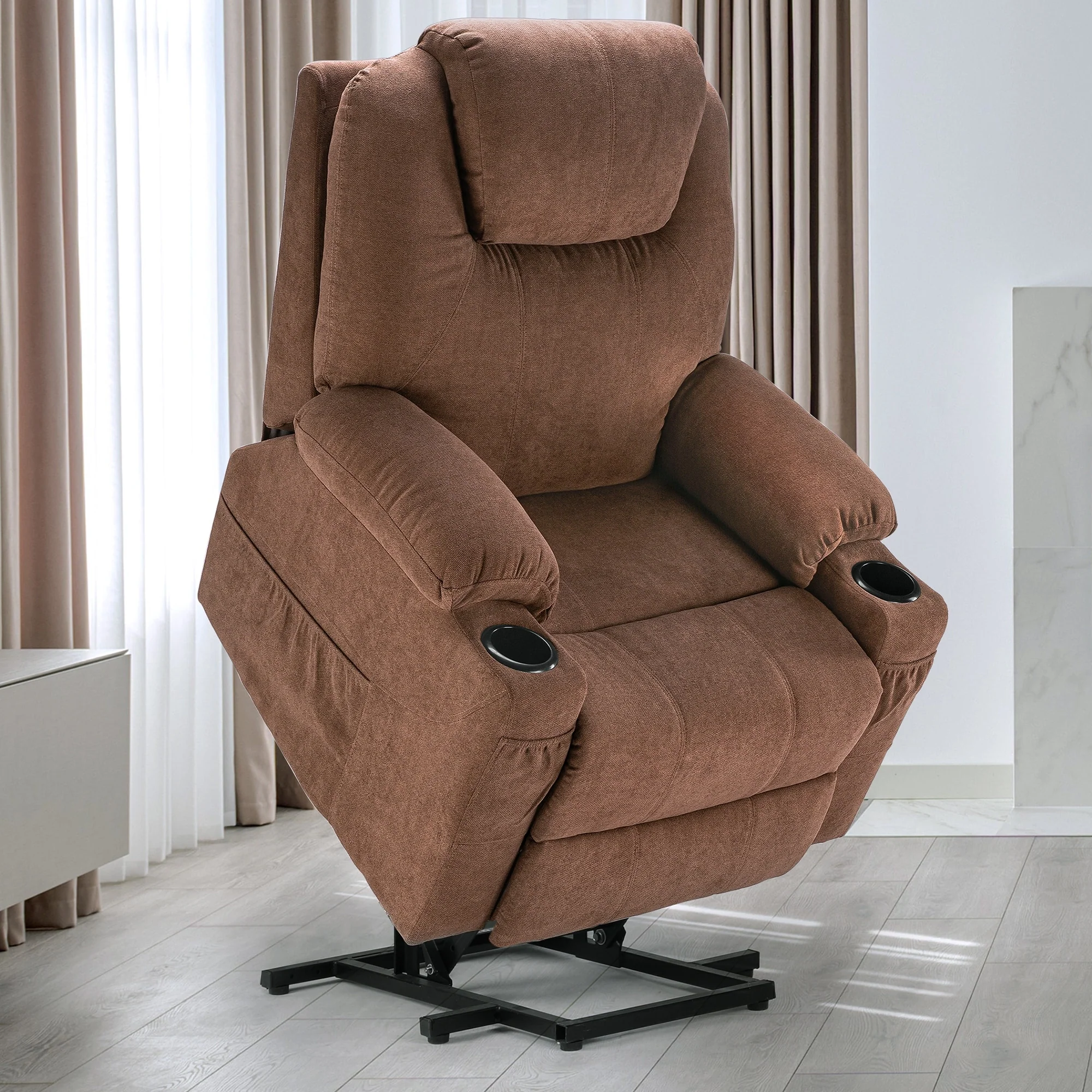 Modern Off White Reclining Chair Faux Leather/Fabric Massage