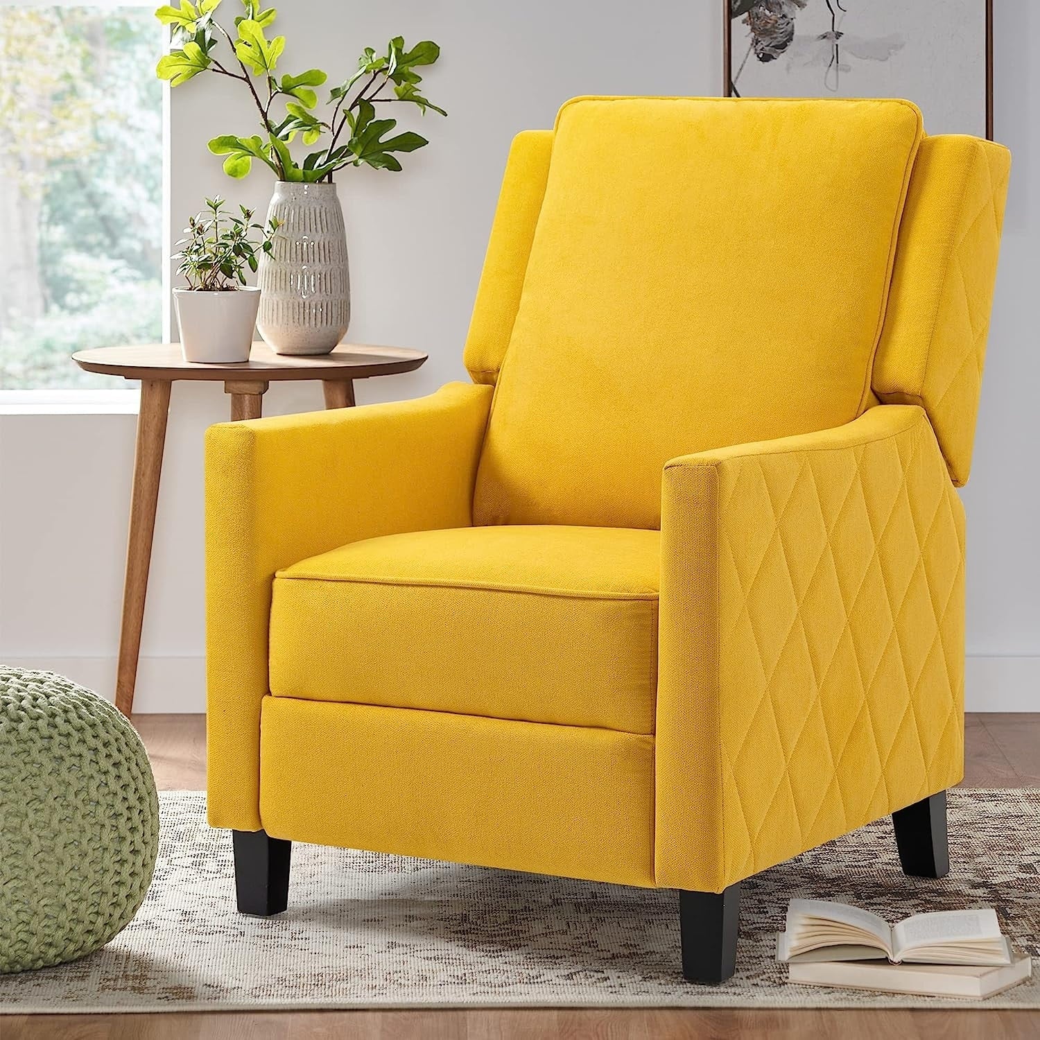 AVAWING Push Back Recliner Chair Linen Wing Back Chair