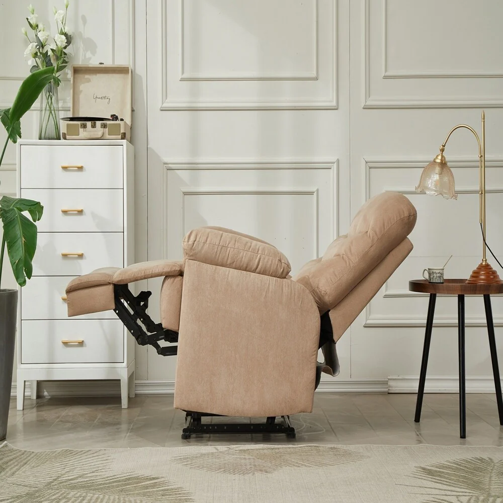 Mocha Manual Recliner Chair, Pillow Arms for Bedroom Living