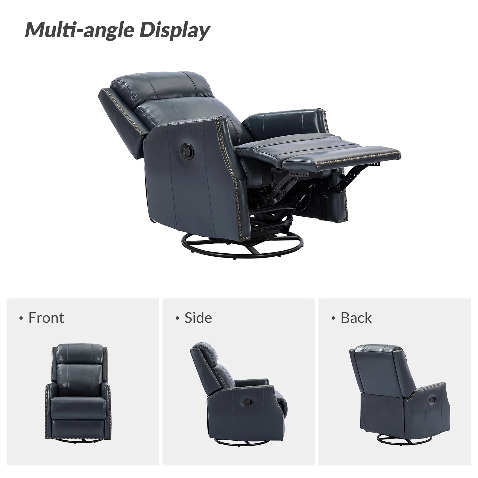 Demeter modern Genuine Leather Swivel Nursery Chair with Nailhead Trims Set of 2 by HULALA HOME