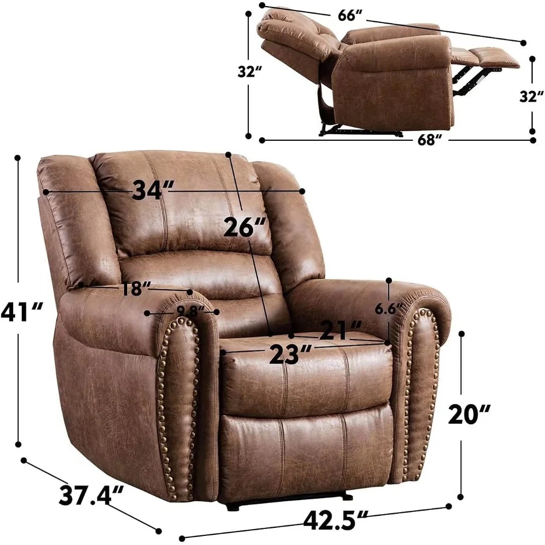 Overstuffed Manual Standard Recliner Chair Sofa