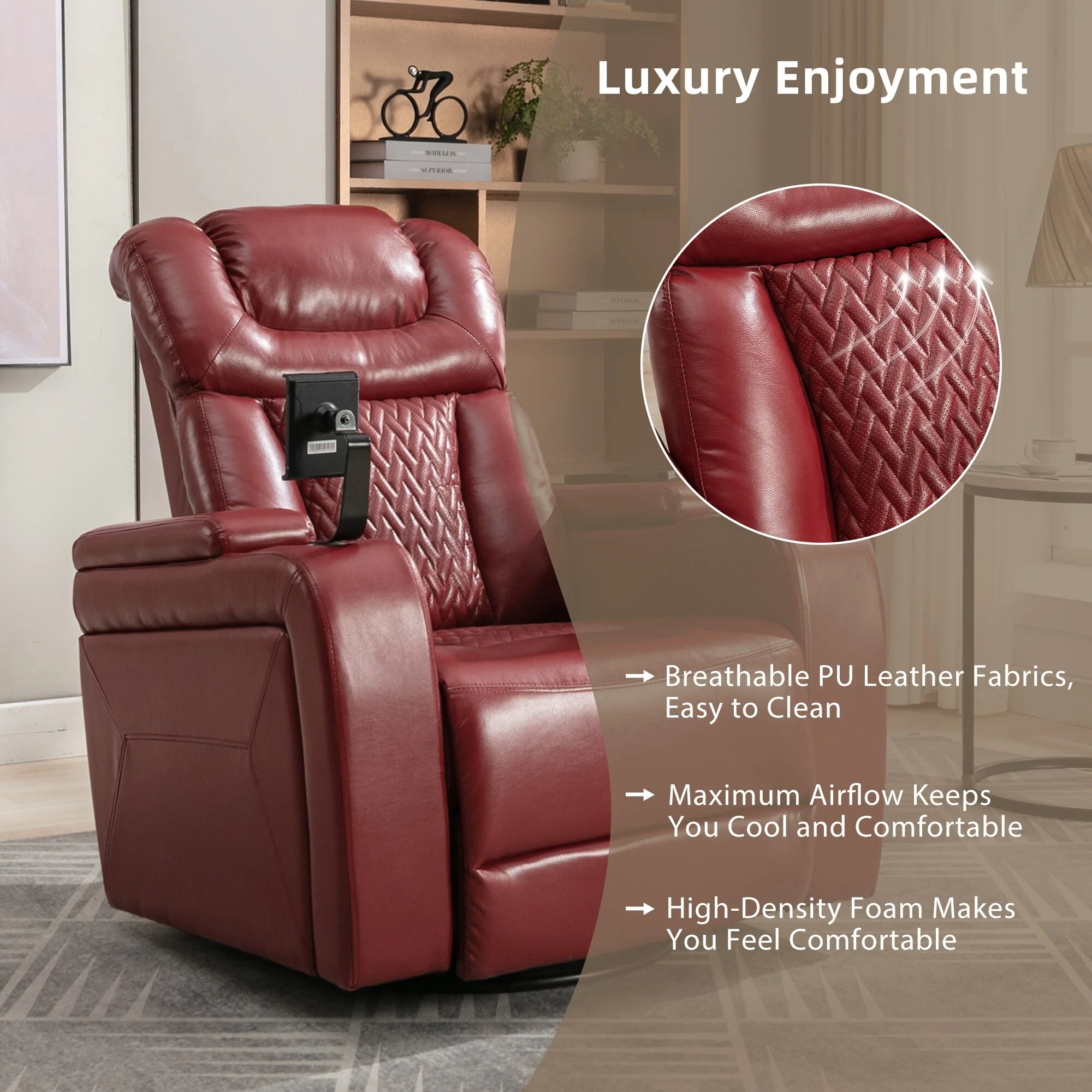 Power Recliner Chair with 270�� Swivel, Tray, USB & Cup Holders