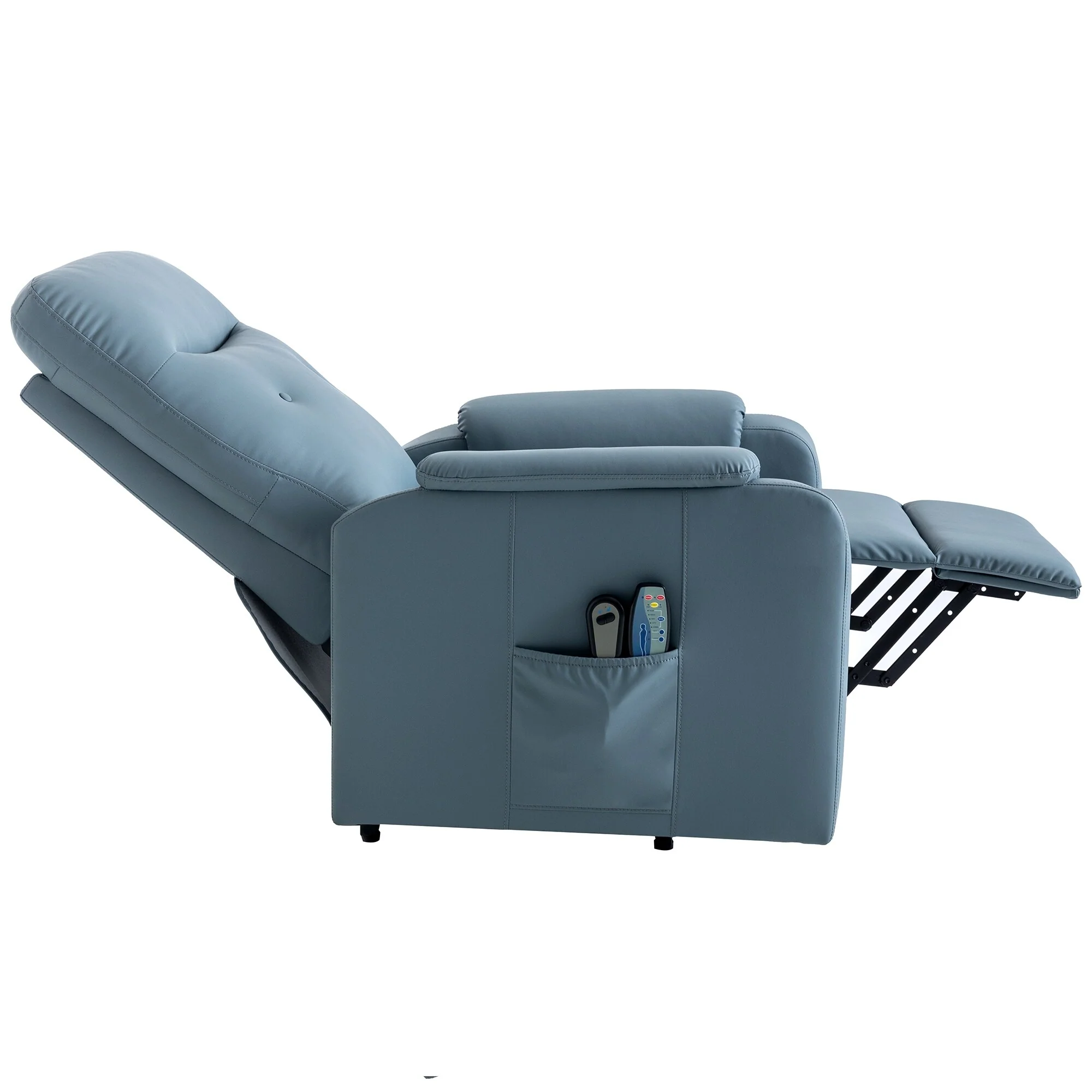 Blue Power Lift Recliner with Massage, Heat, and Side Pocket