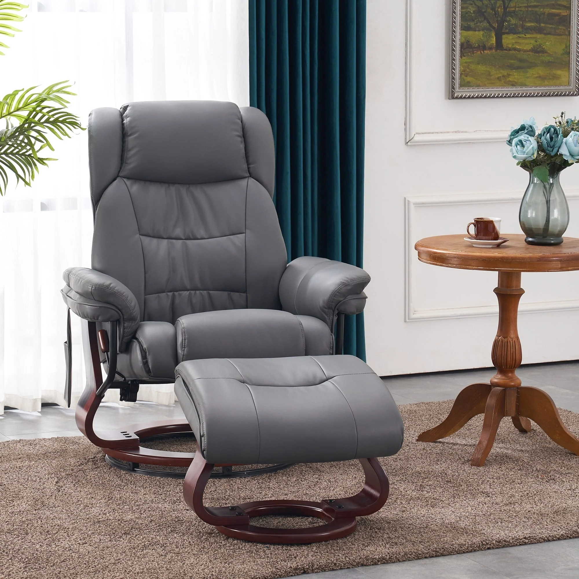 MCombo Swivel Recliners with Ottoman, Vibration Massage TV Chairs with Side Pocket