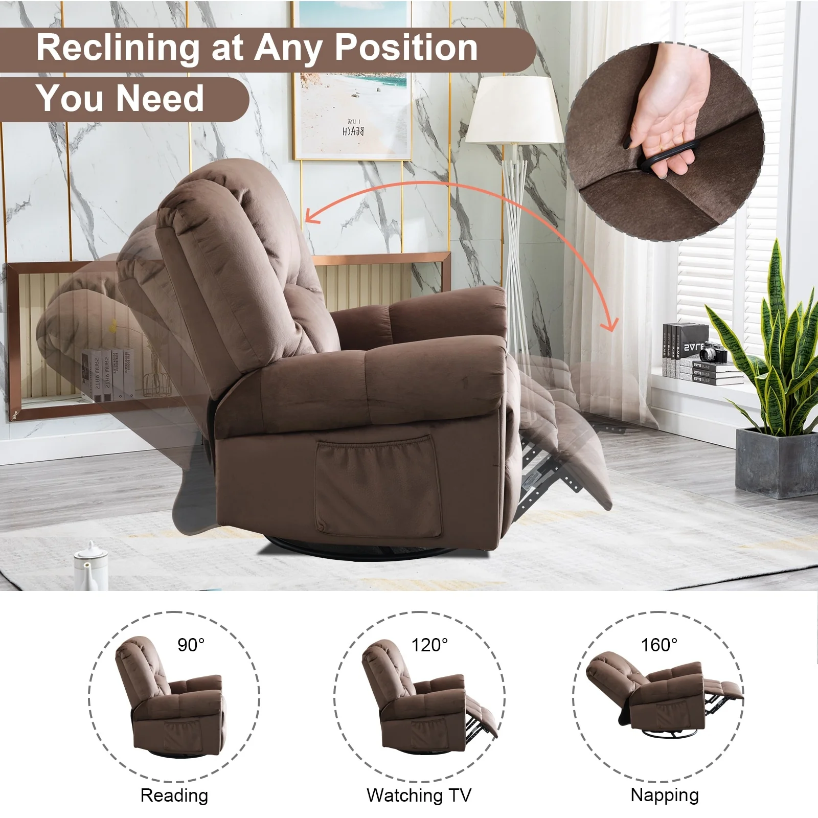 Swivel Rocker Recliners Rocking Swivel Recliner Chair With Massage And Heat With Side Pockets