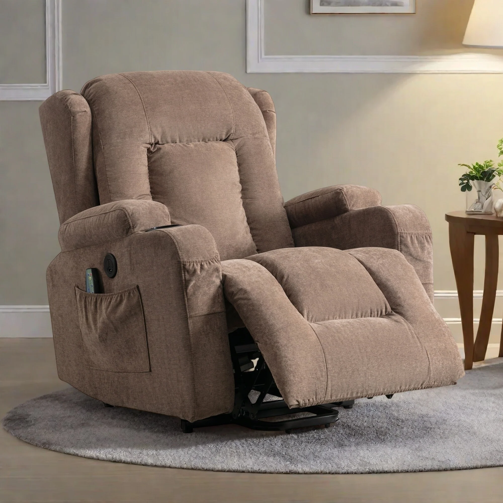 Power Lift Recliner Chair with Vibration Massage, Heating, USB Port, and Side Storage Pockets