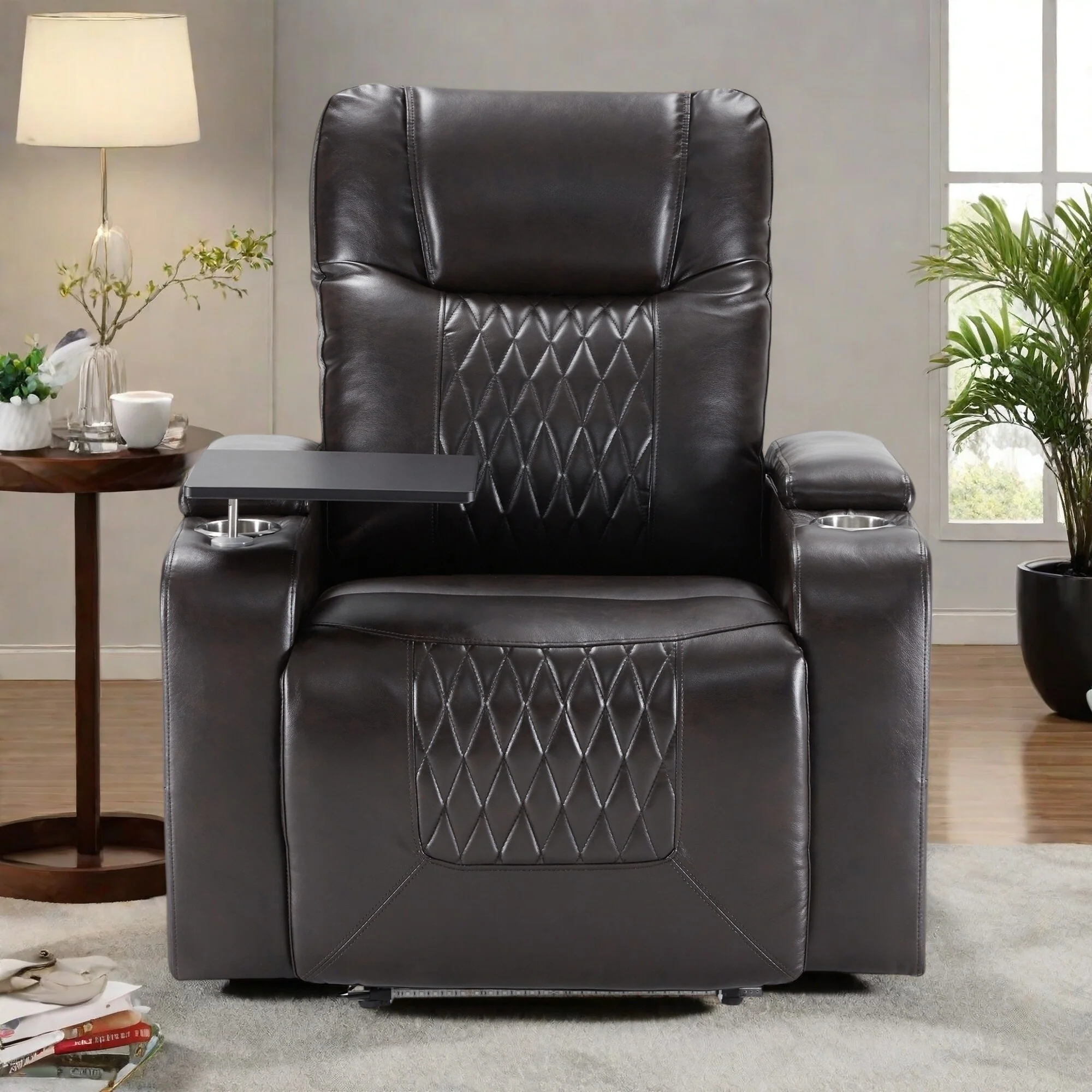 Electric Power Recliner with USB Charging, 360�� Swivel Tray, Dual Cup Holders and Arm Storage