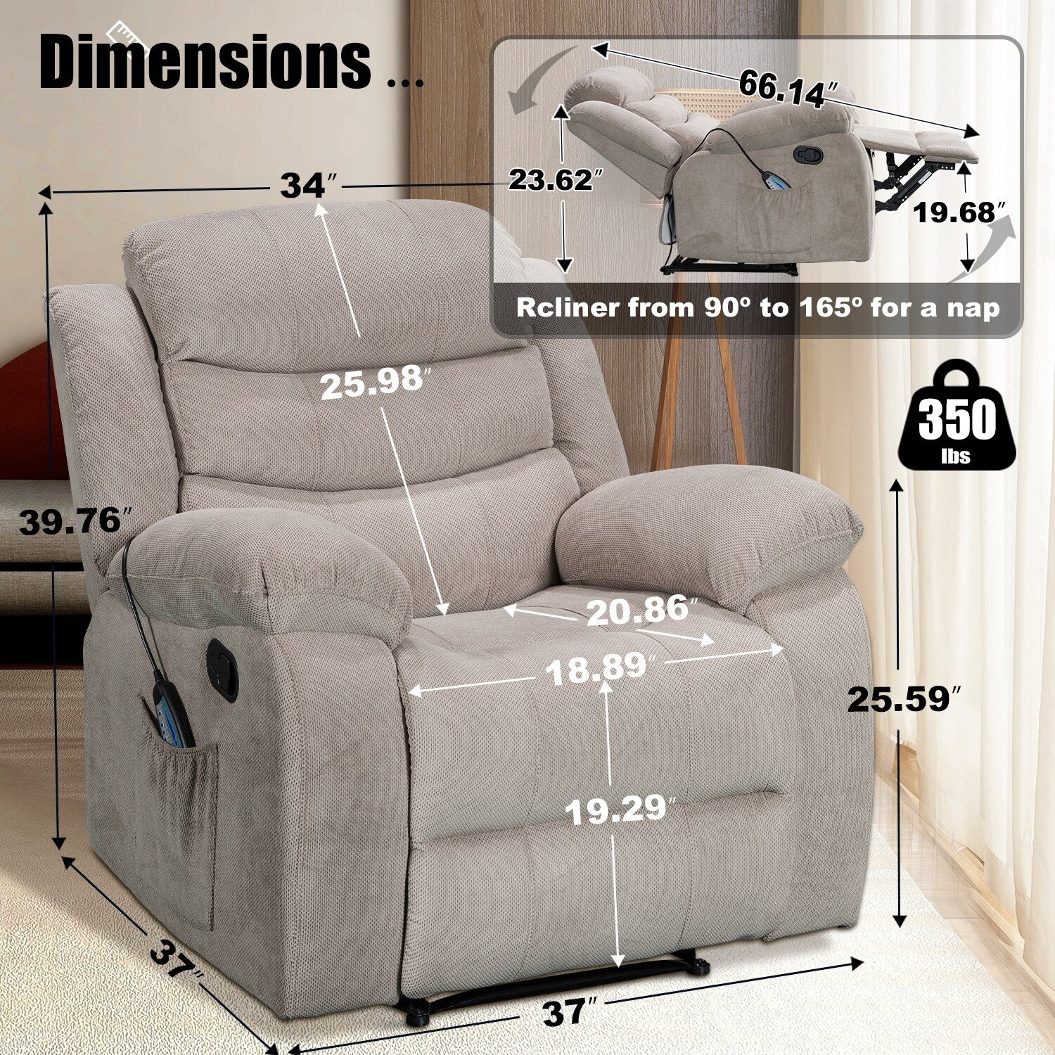 Soft Recliner Chair with Massage and Heat Function